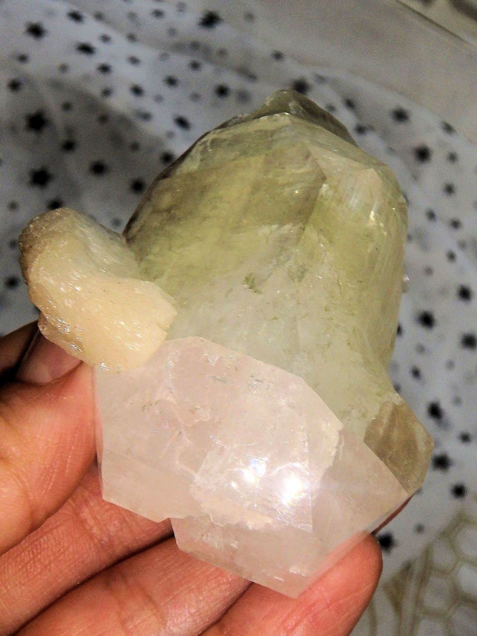 Brilliant Chunky Mint Green & White Apophyllite With Pink Stilbite Inclusion From India - Earth Family Crystals