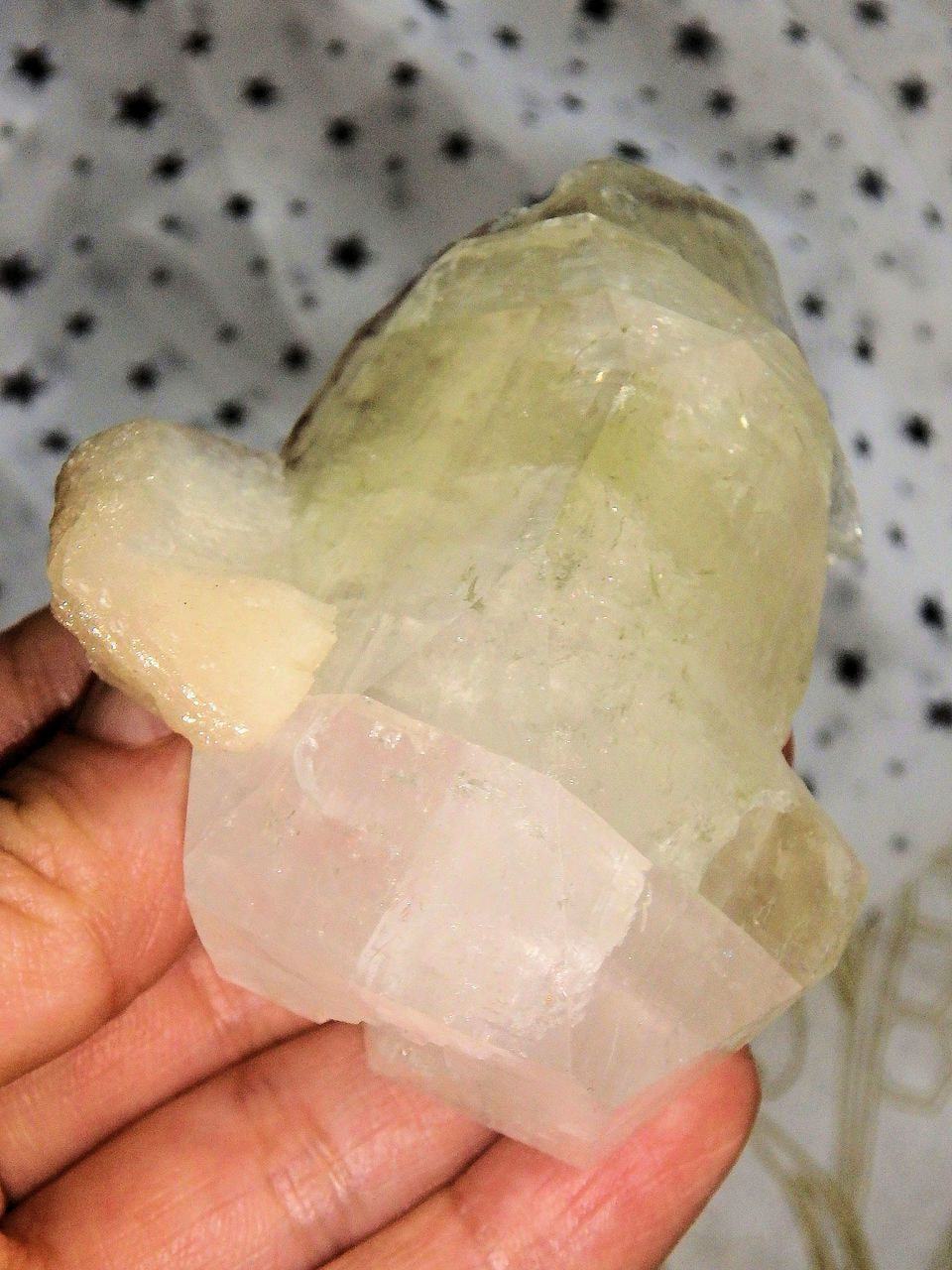 Brilliant Chunky Mint Green & White Apophyllite With Pink Stilbite Inclusion From India - Earth Family Crystals