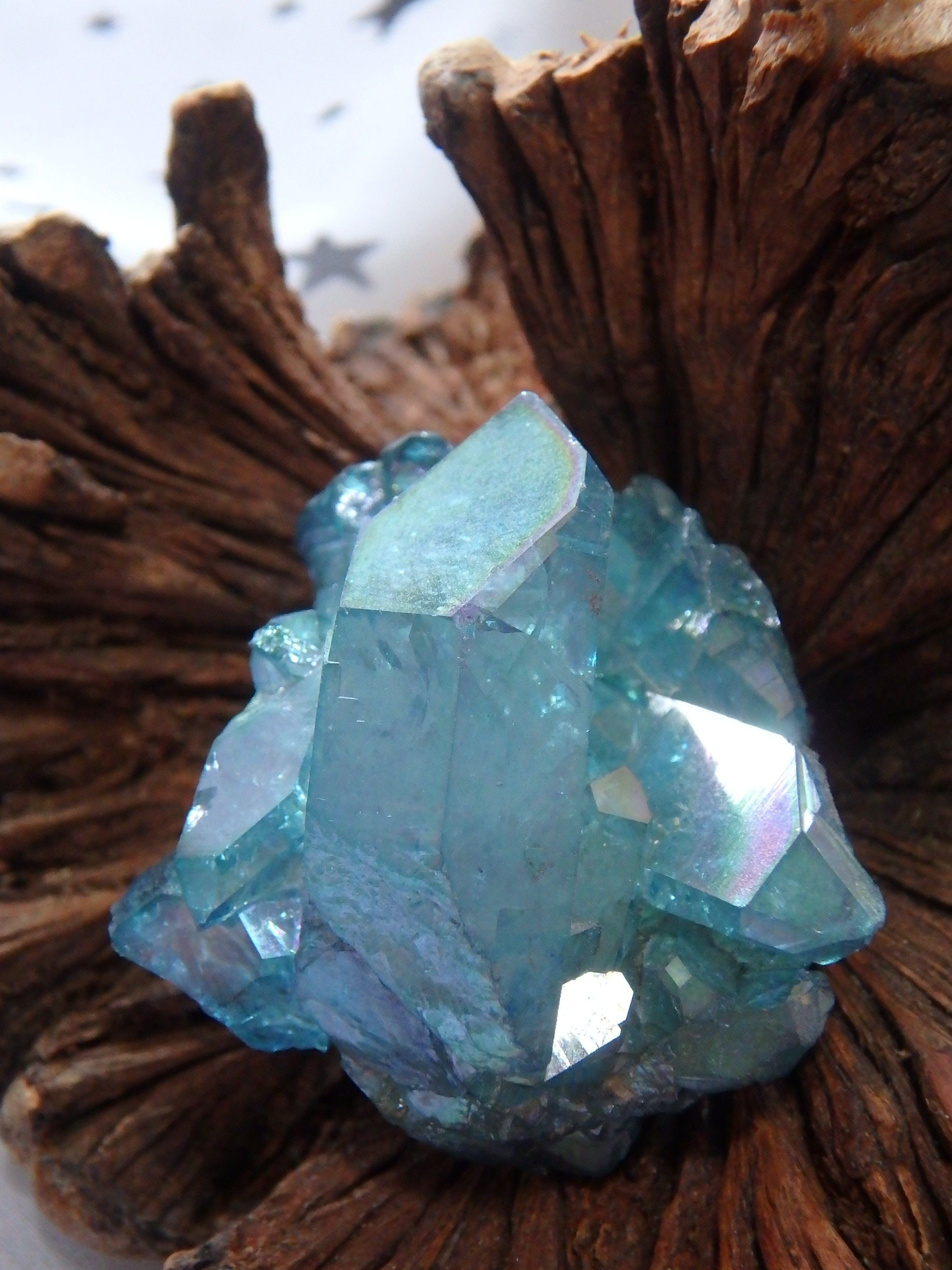 Cute Hand Held Aqua Aura Quartz Button Cluster From Arkansas - Earth Family Crystals
