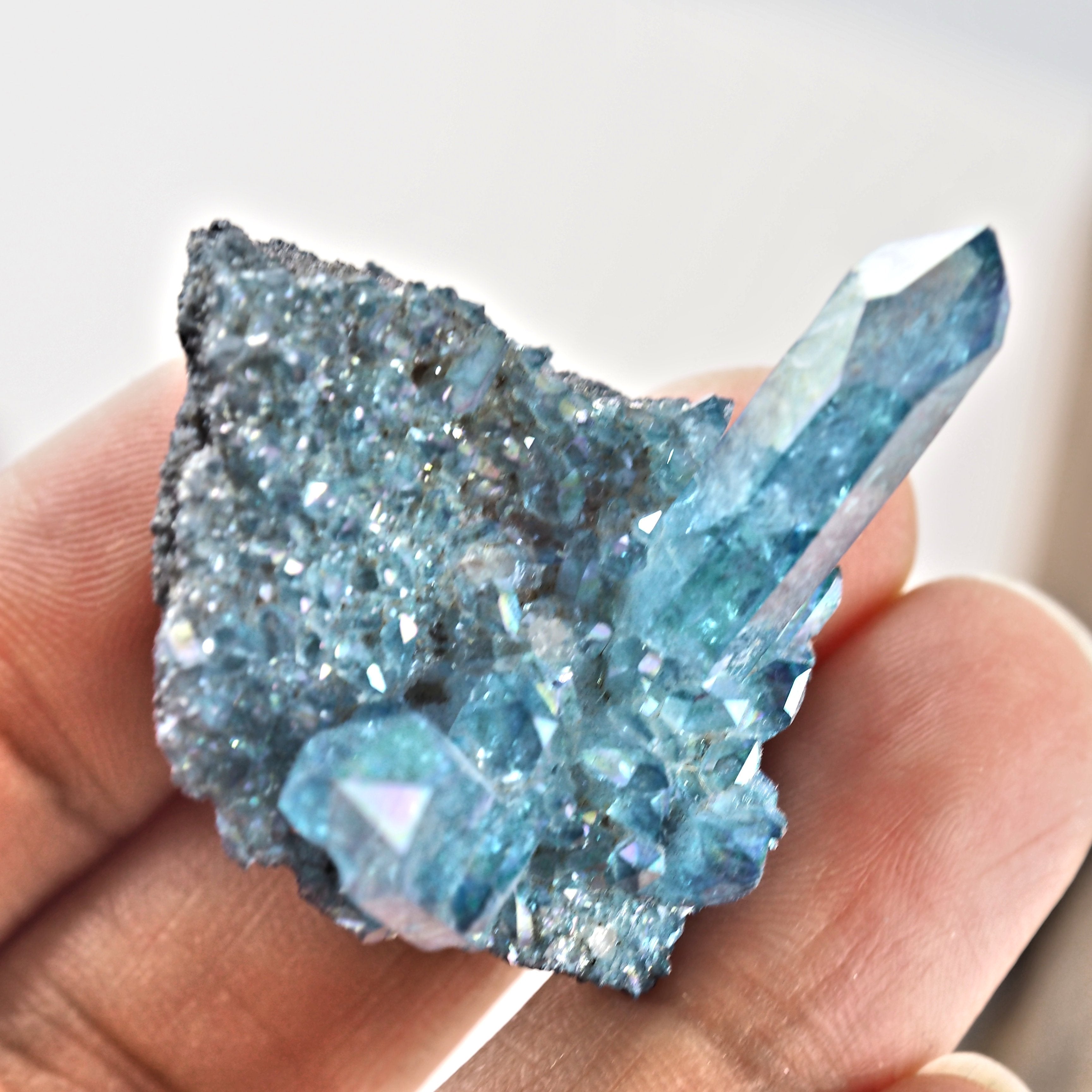 Sparkling Blue Aqua Aura Quartz Cluster From Arkansas #5 - Earth Family Crystals