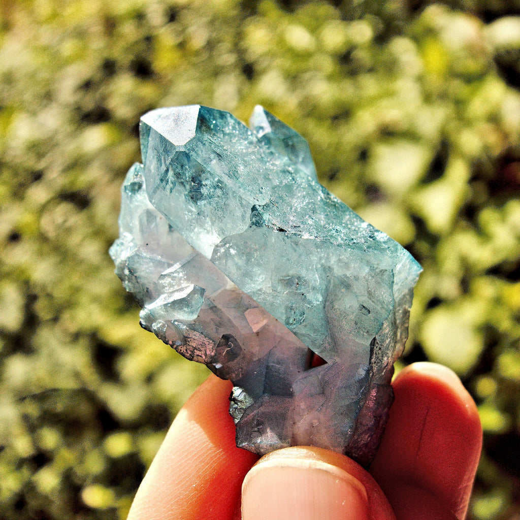 Cute Shimmering Blue Aqua Aura Quartz Cluster From Arkansas #2 - Earth Family Crystals