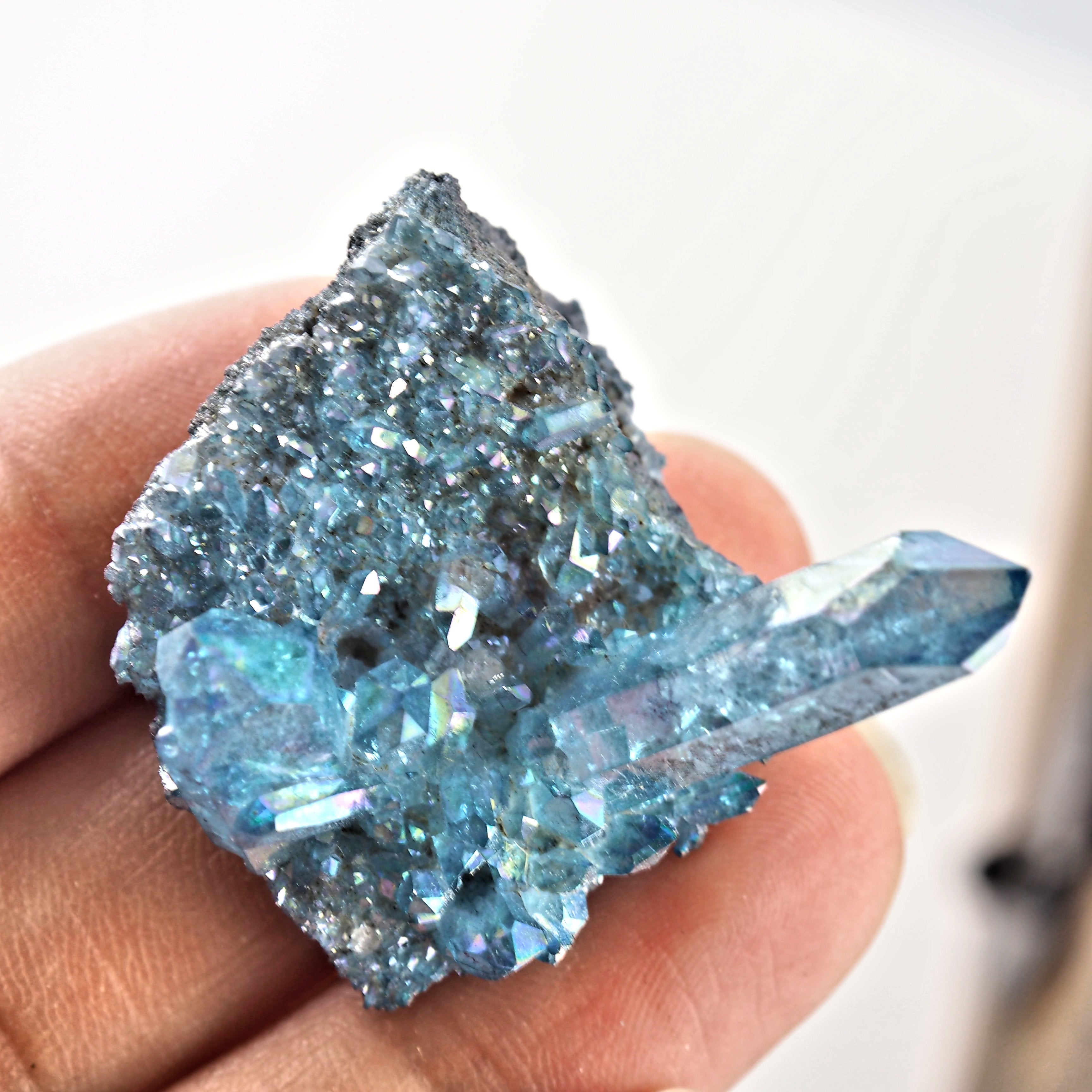 Sparkling Blue Aqua Aura Quartz Cluster From Arkansas #5 - Earth Family Crystals