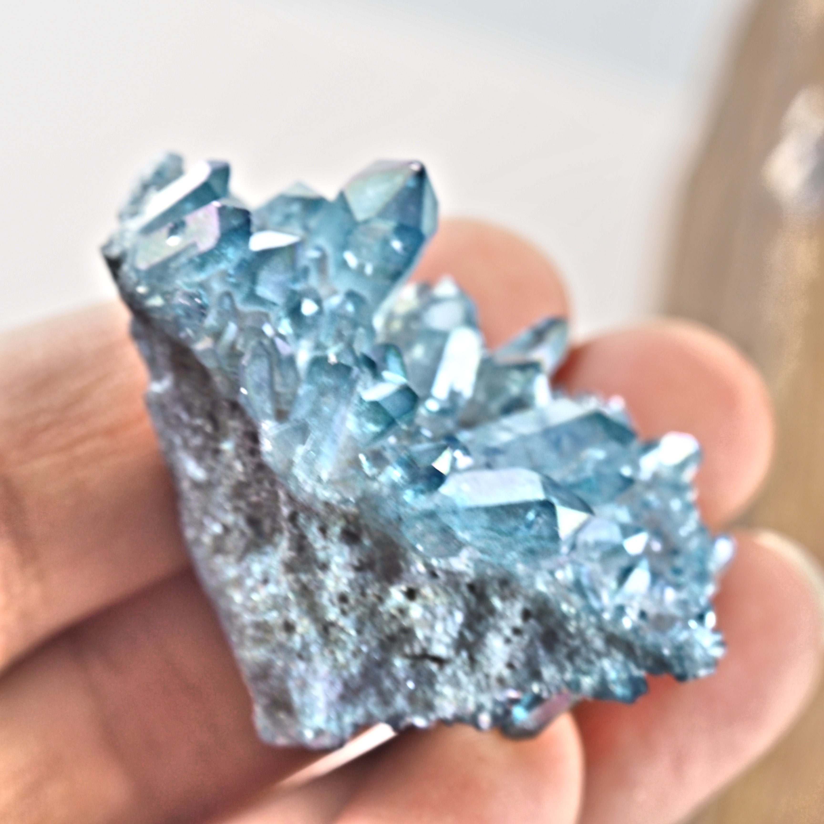 Sparkling Blue Aqua Aura Quartz Cluster From Arkansas #2 - Earth Family Crystals