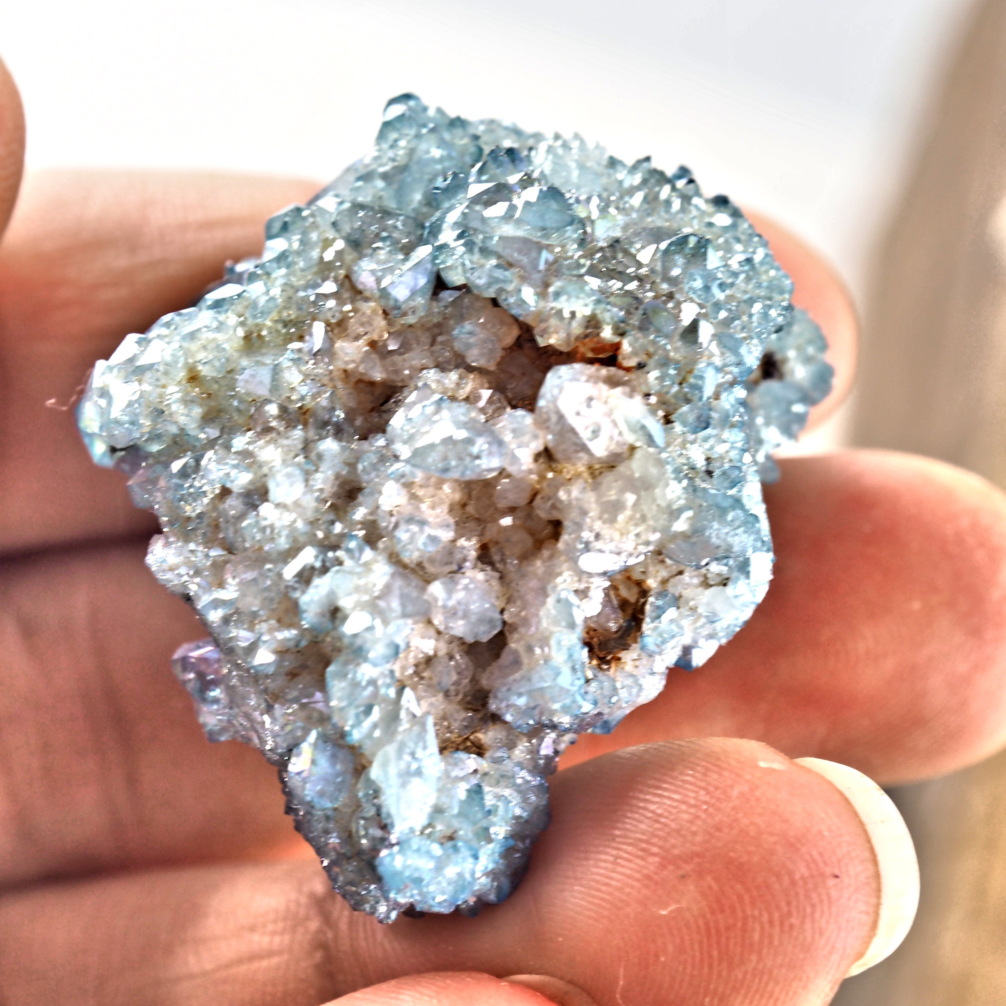 Sparkling Blue Aqua Aura Quartz Cluster From Arkansas #1 - Earth Family Crystals