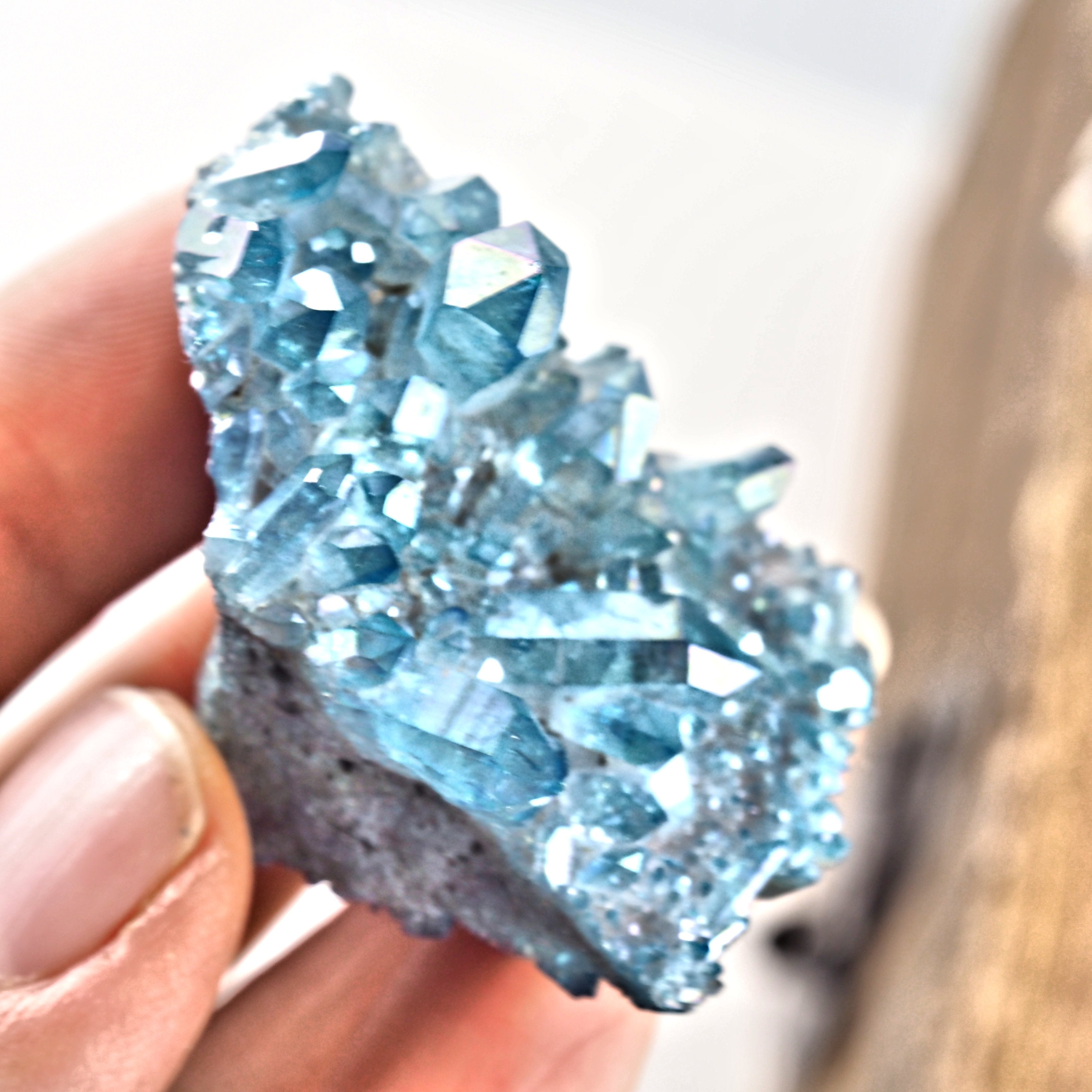 Sparkling Blue Aqua Aura Quartz Cluster From Arkansas #2 - Earth Family Crystals