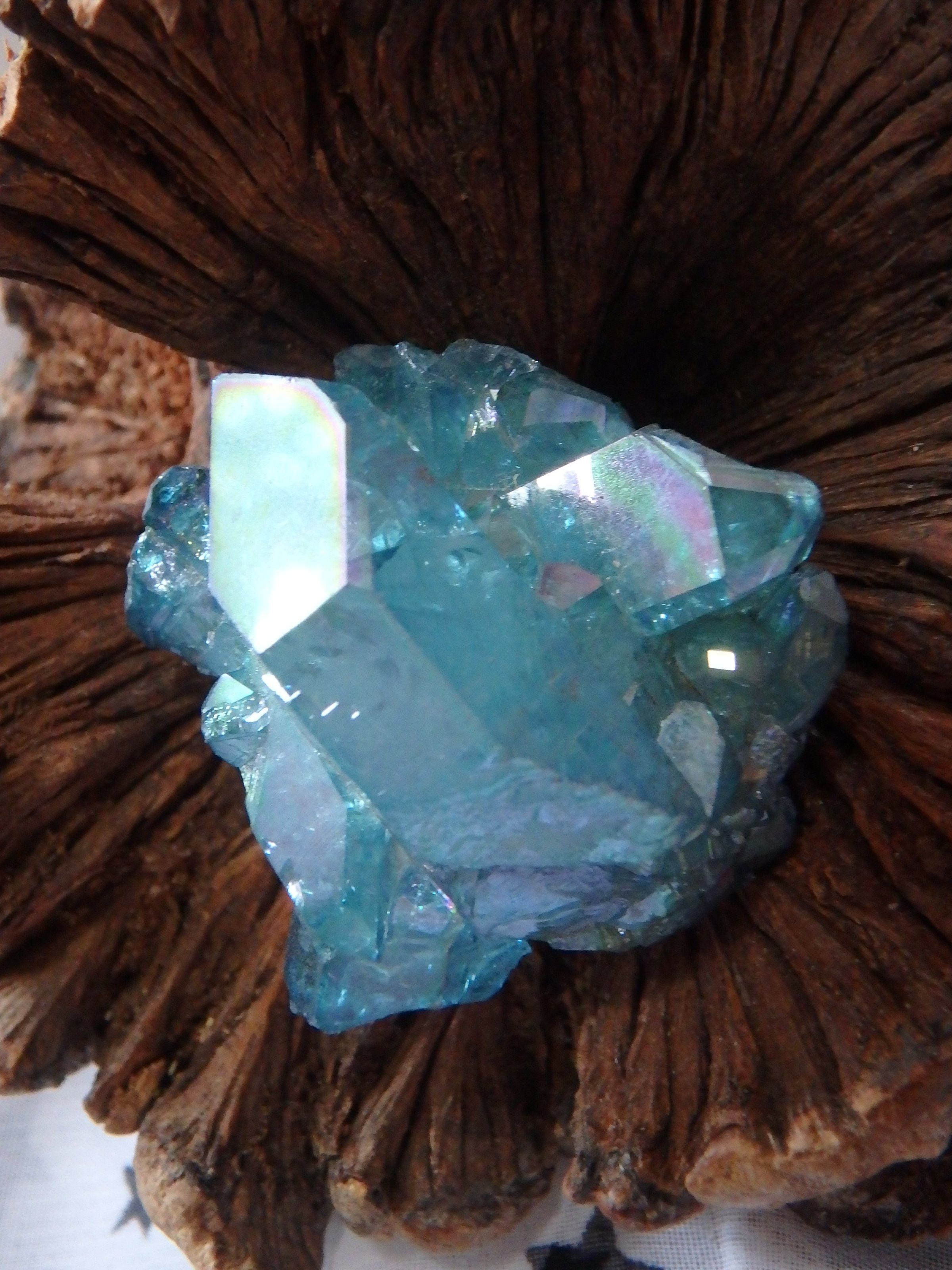 Cute Hand Held Aqua Aura Quartz Button Cluster From Arkansas - Earth Family Crystals