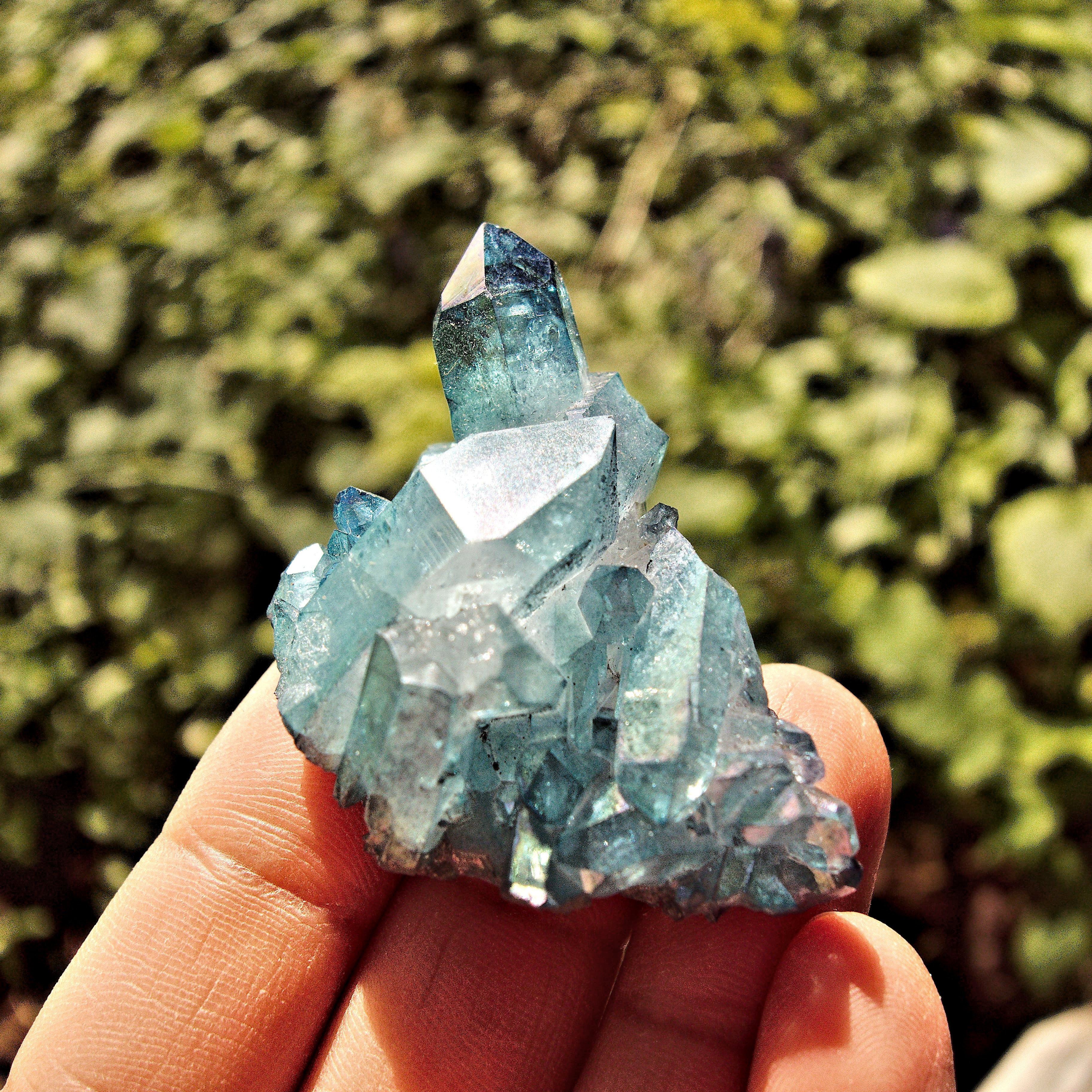 Cute Shimmering Blue Aqua Aura Quartz Cluster From Arkansas #3 - Earth Family Crystals