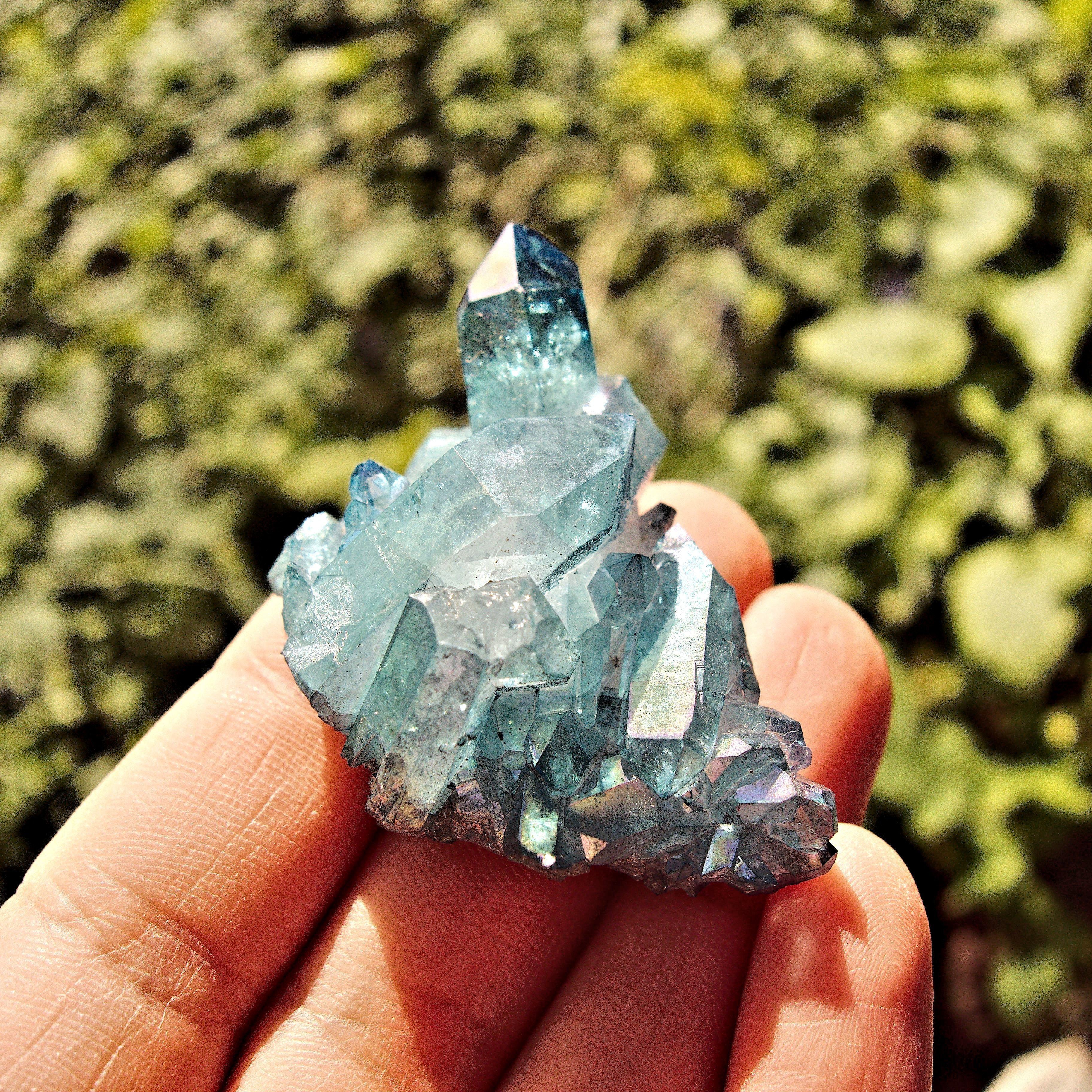 Cute Shimmering Blue Aqua Aura Quartz Cluster From Arkansas #3 - Earth Family Crystals