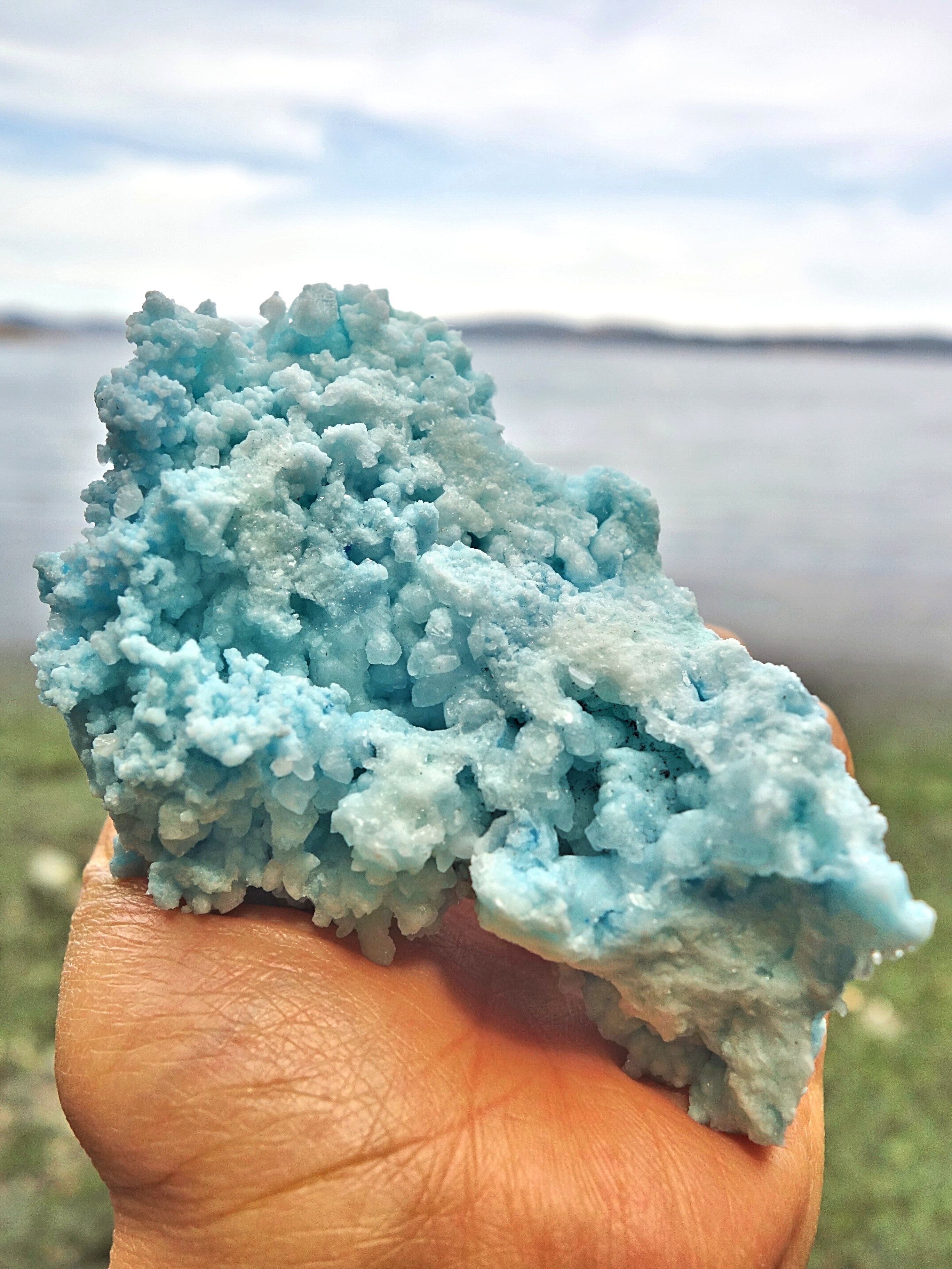 Ocean Blue Caves & Shine Natural Blue Aragonite Specimen - Earth Family Crystals