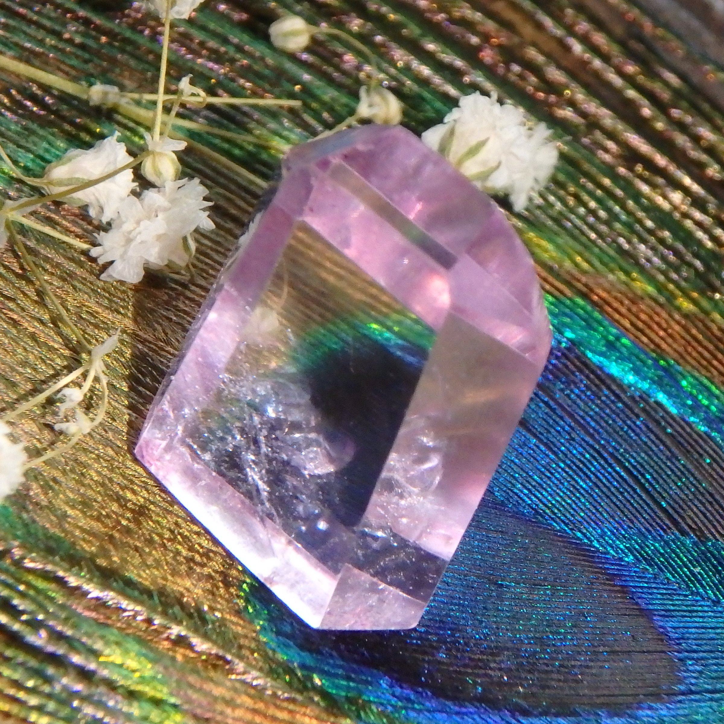 Cranberry Pink Rose Aura Quartz Mini Standing Generator - Earth Family Crystals