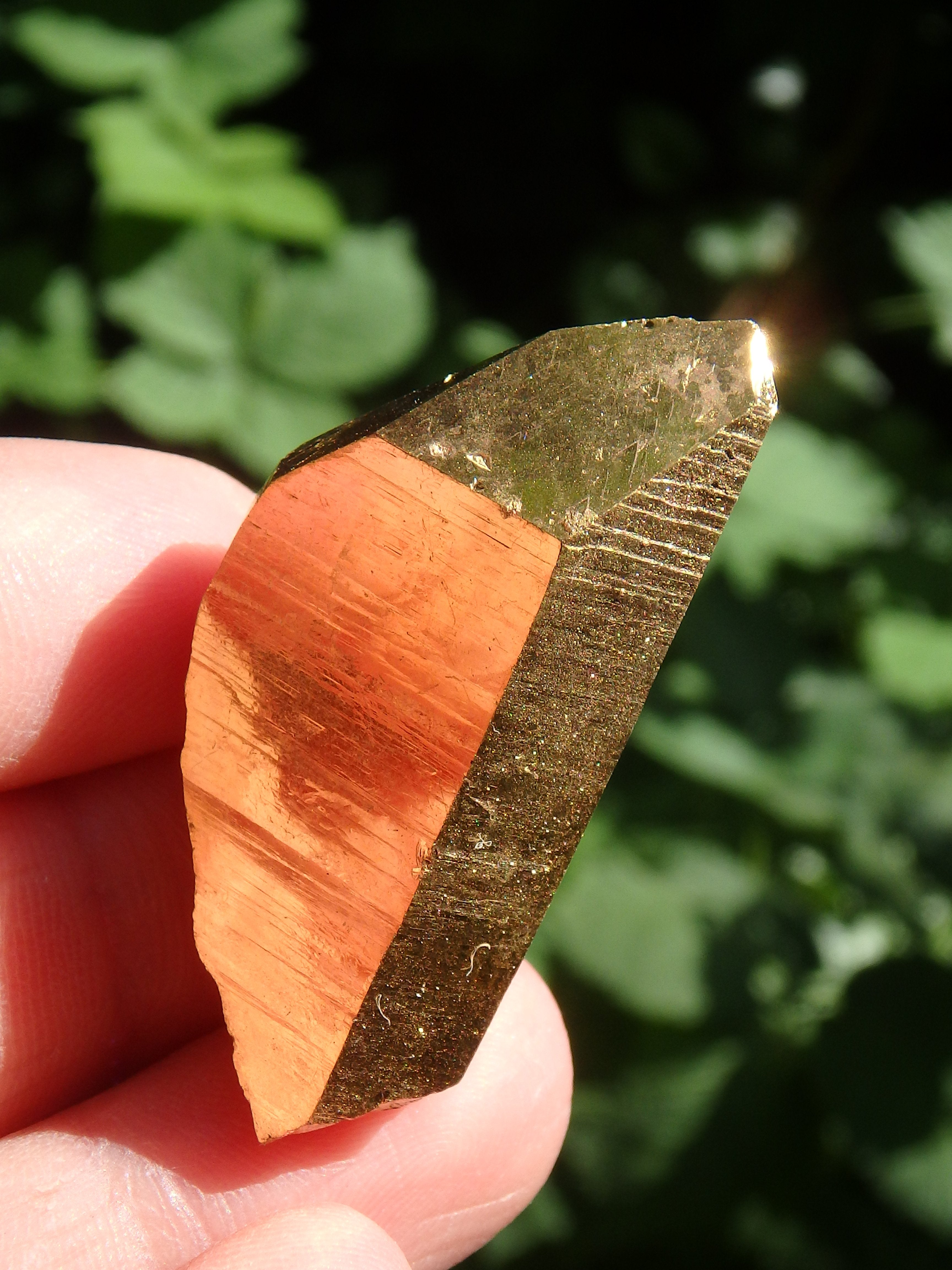 Shiny Gold Aura Quartz Point with Self Healing & Record Keepers