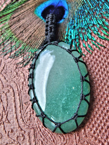 Spring Green Aventurine  Macrame Wrapped Pendant