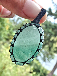 Spring Green Aventurine  Macrame Wrapped Pendant