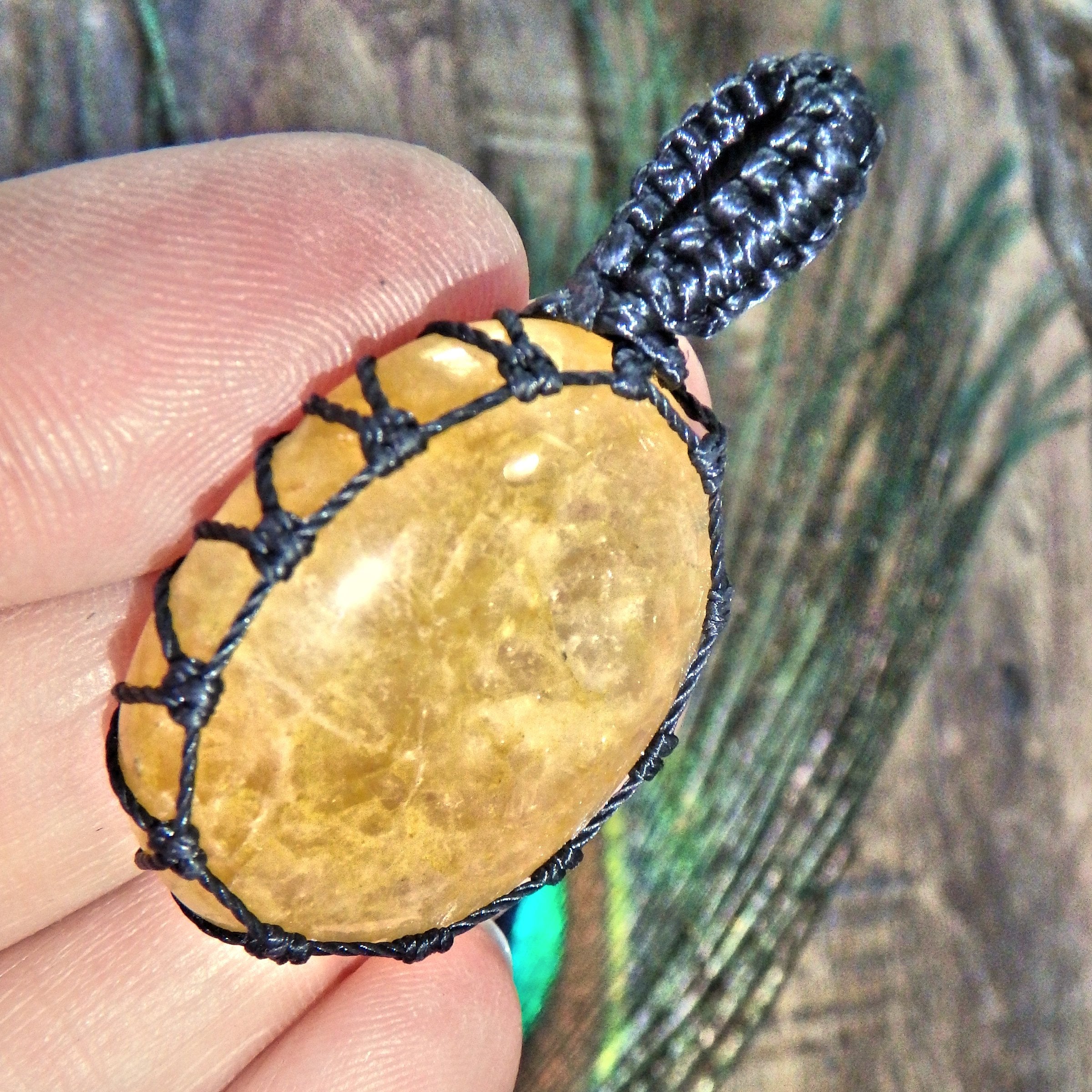 Golden Azeztulite Macrame Wrapped Pendant - Earth Family Crystals