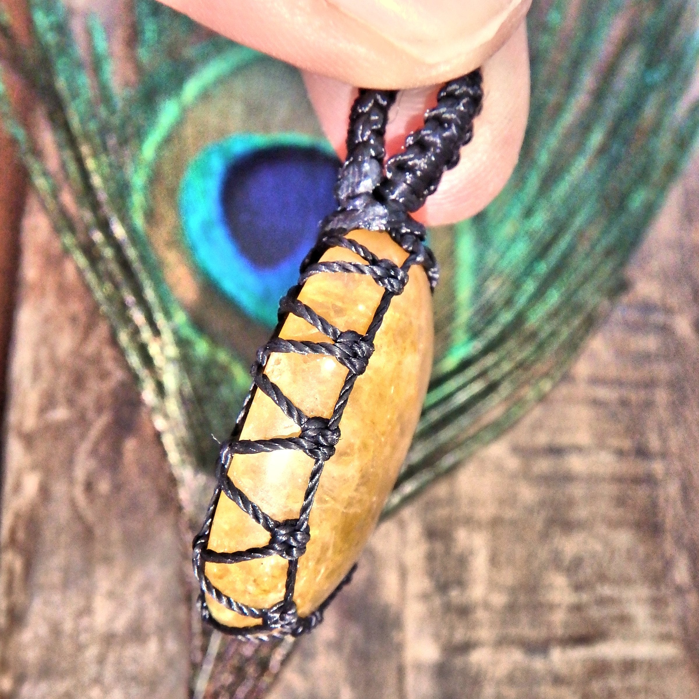 Golden Azeztulite Macrame Wrapped Pendant - Earth Family Crystals