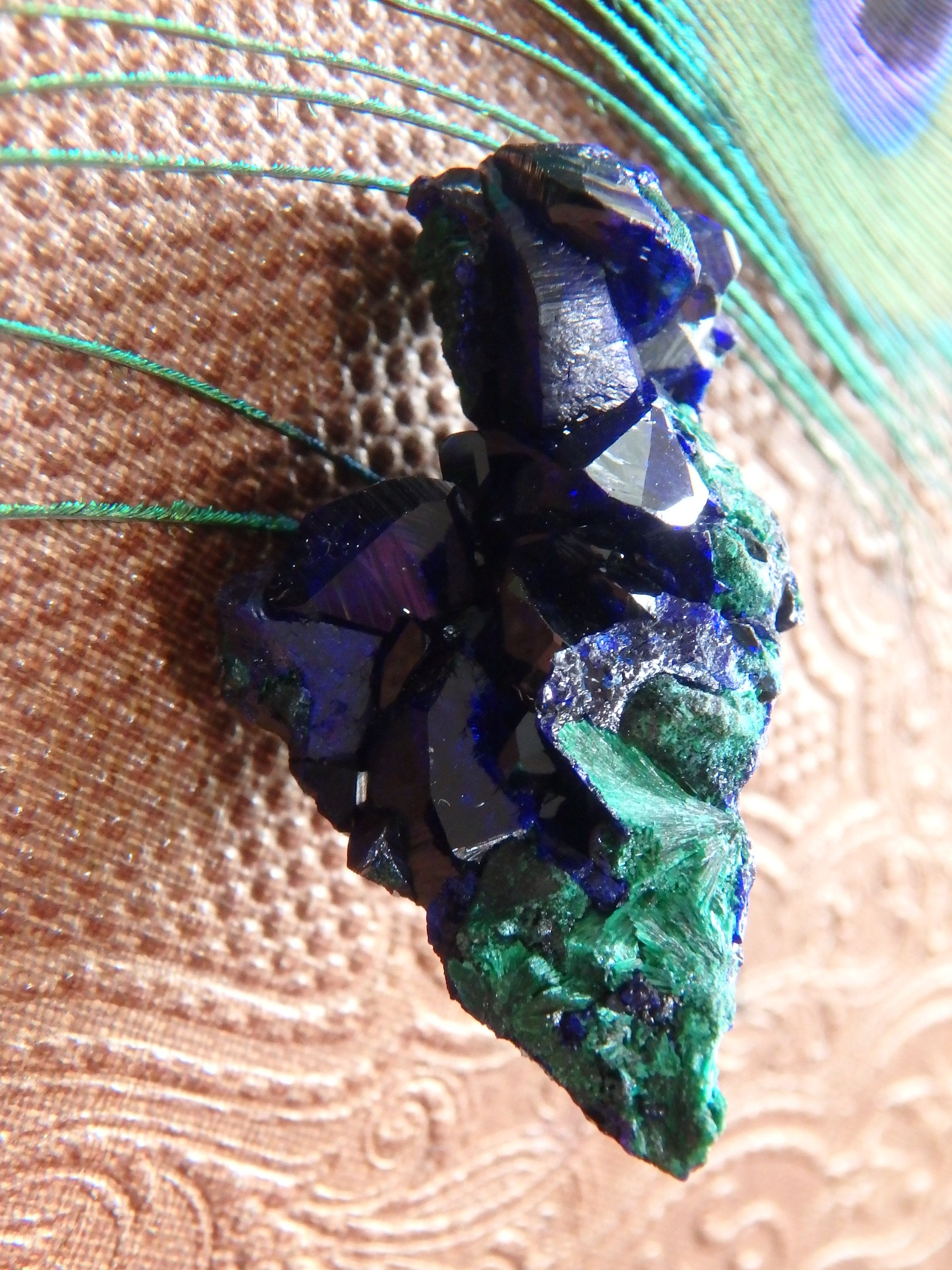 Gemmy Cobalt Blue Crystal Azurite With Silky Green Malachite Inclusions From Mexico - Earth Family Crystals