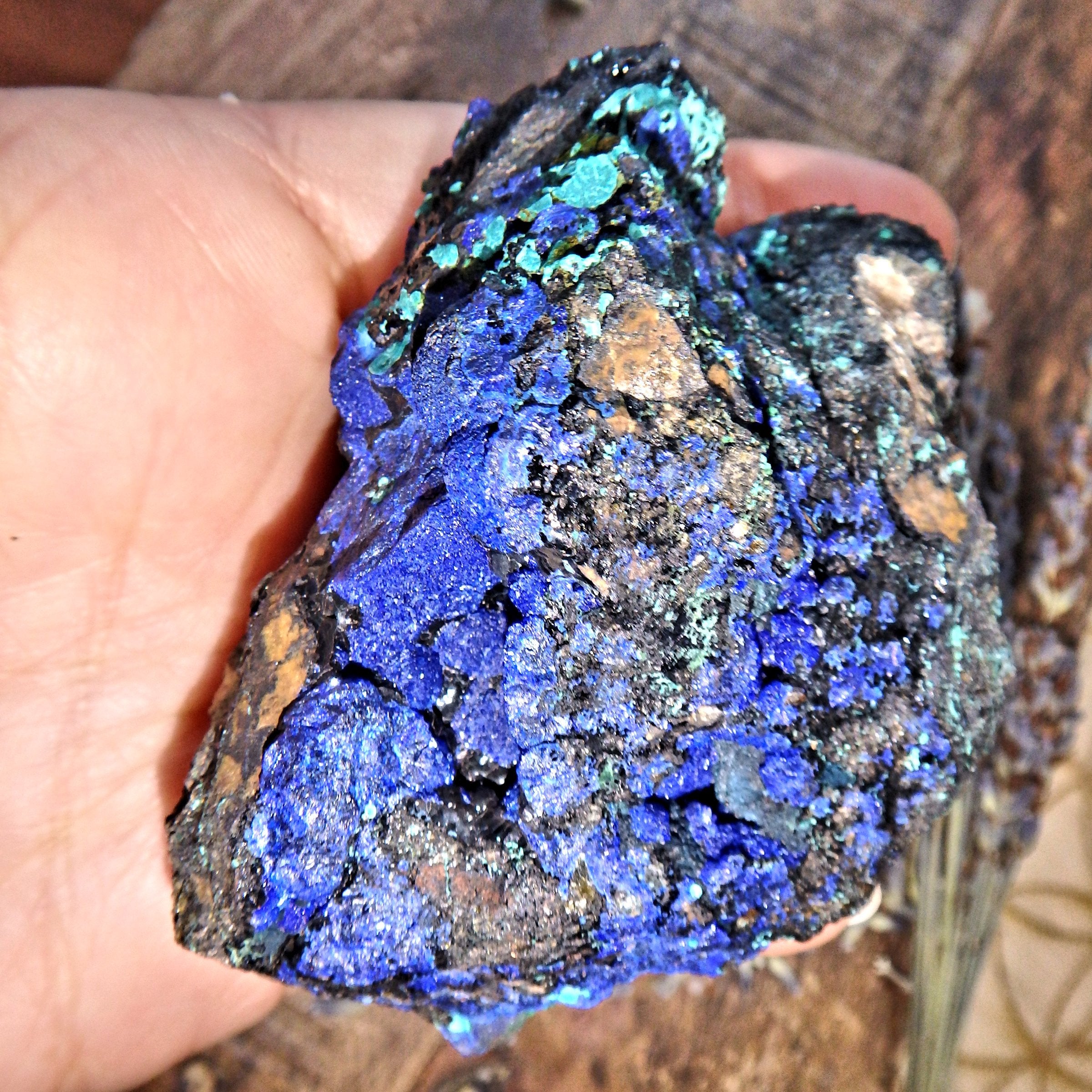 Gorgeous Cobalt Blue Azurite Druzy Geode With Malachite Inclusions From Arizona - Earth Family Crystals