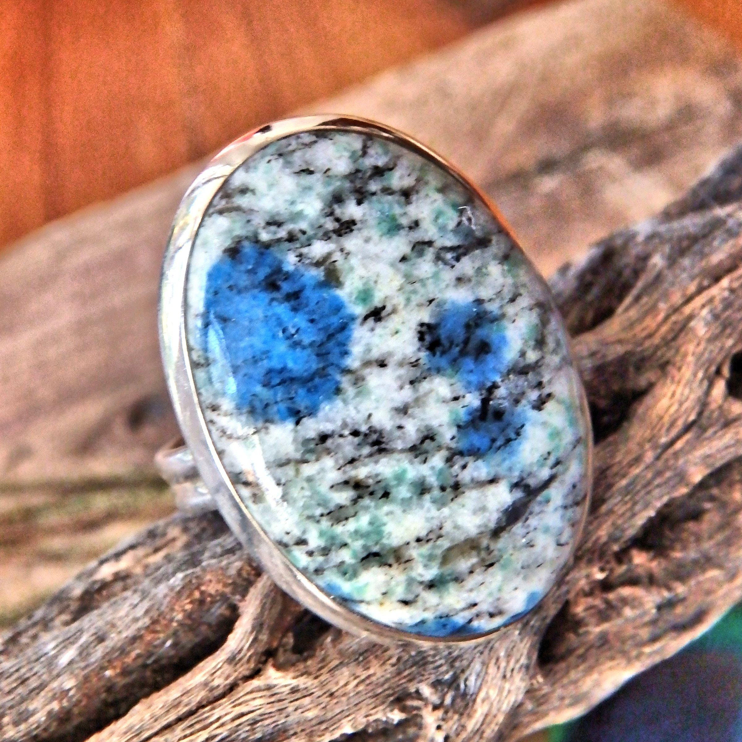 Dotted Azurite Berry K2 Stone Sterling Silver Ring (Size 9) - Earth Family Crystals