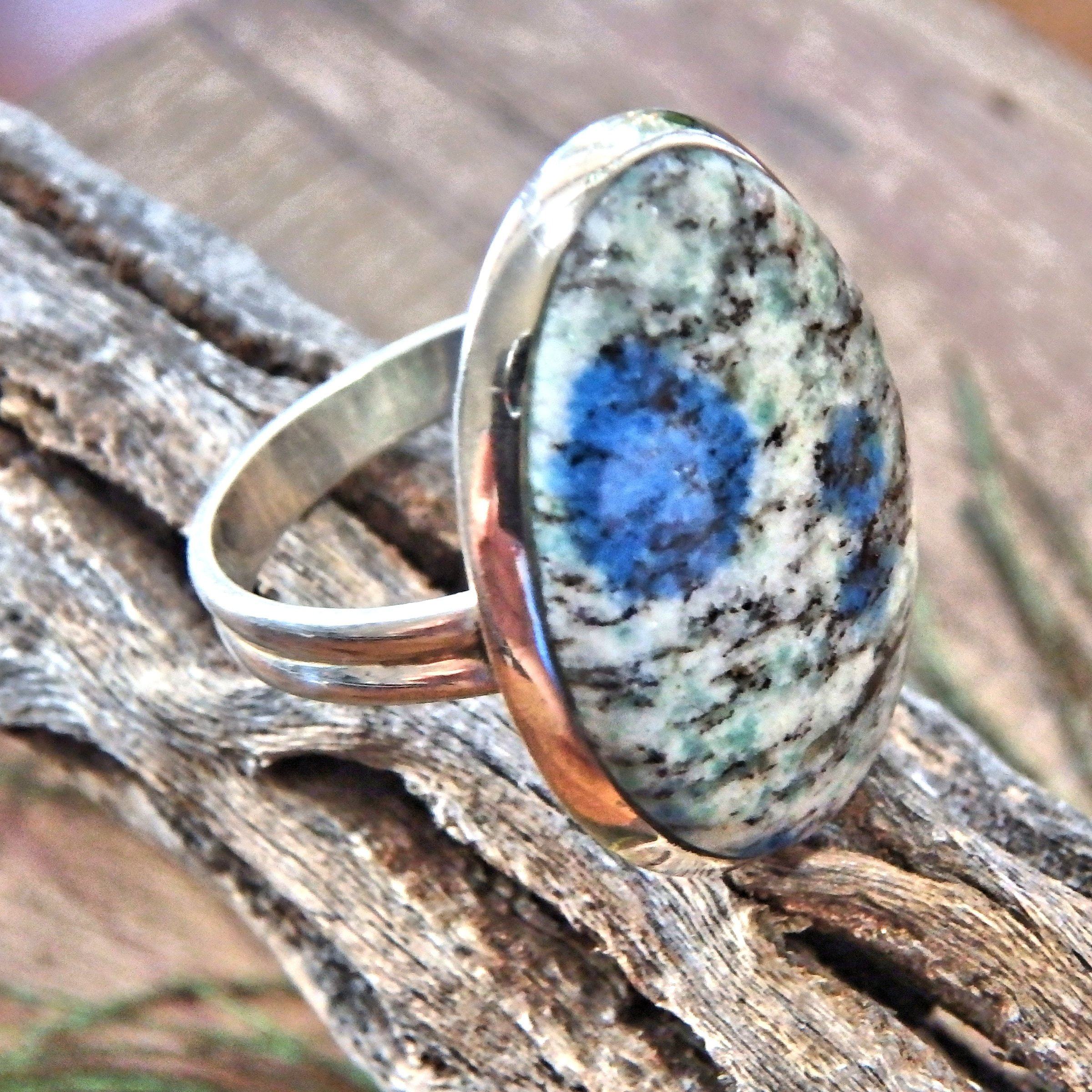 Dotted Azurite Berry K2 Stone Sterling Silver Ring (Size 9) - Earth Family Crystals