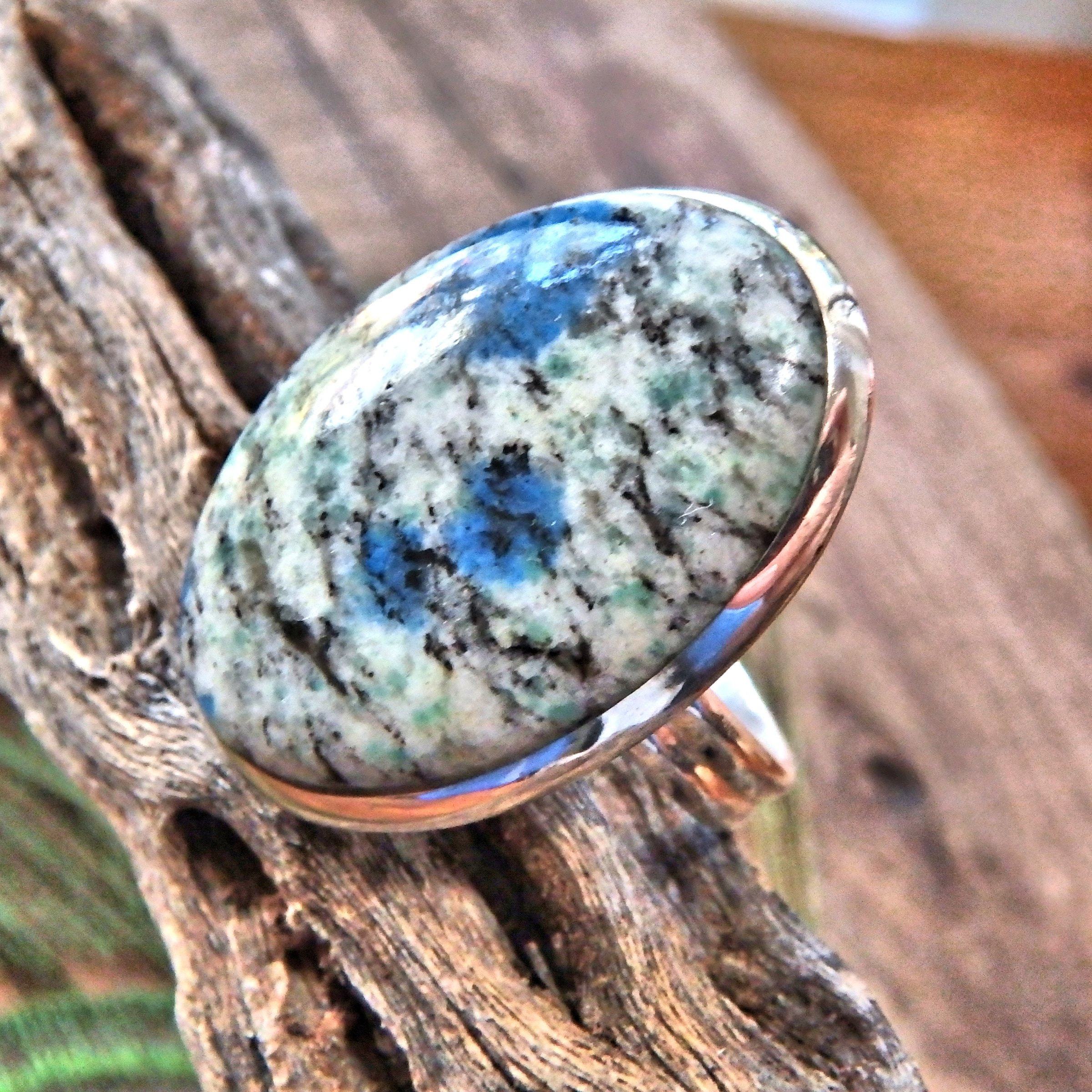 Dotted Azurite Berry K2 Stone Sterling Silver Ring (Size 9) - Earth Family Crystals