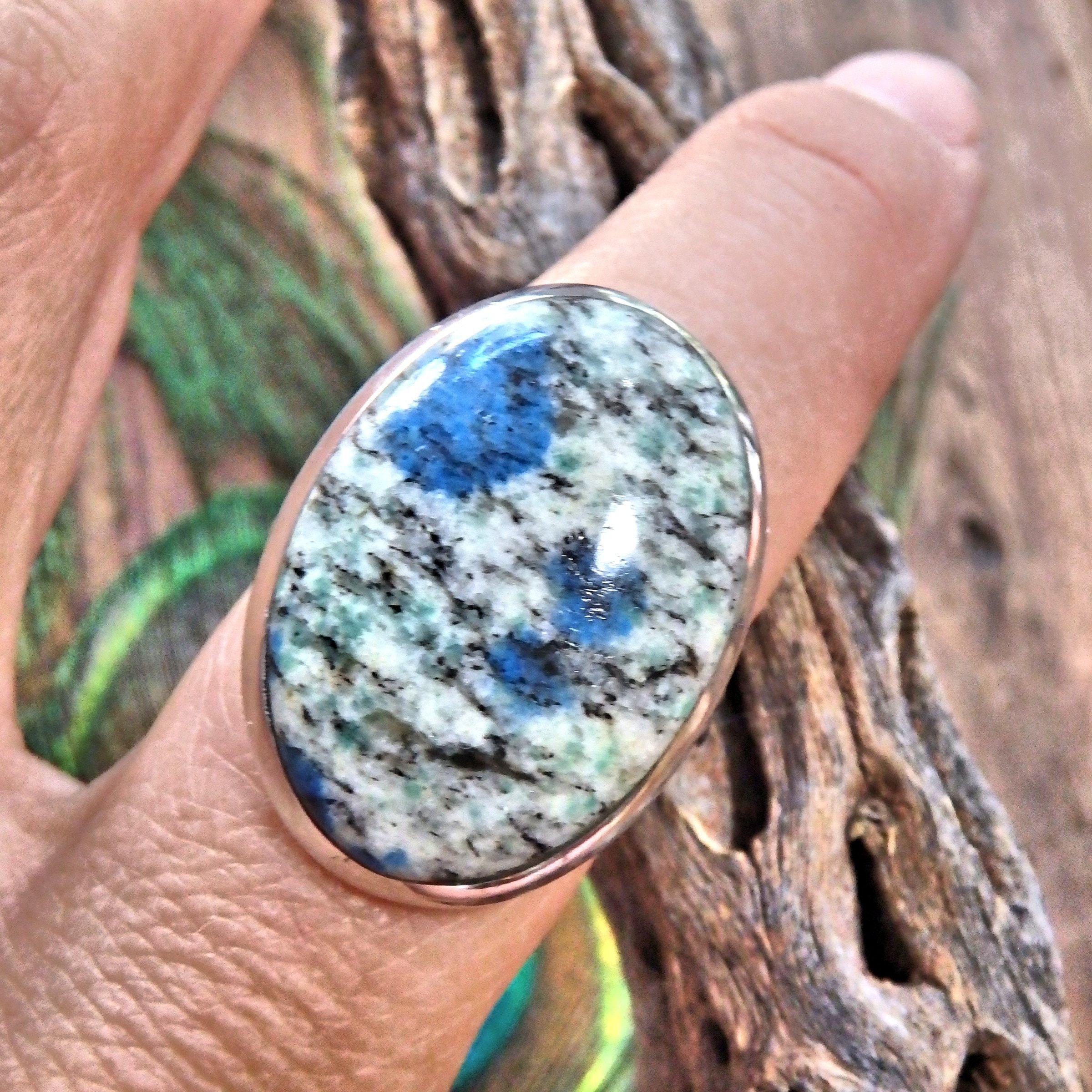 Dotted Azurite Berry K2 Stone Sterling Silver Ring (Size 9) - Earth Family Crystals
