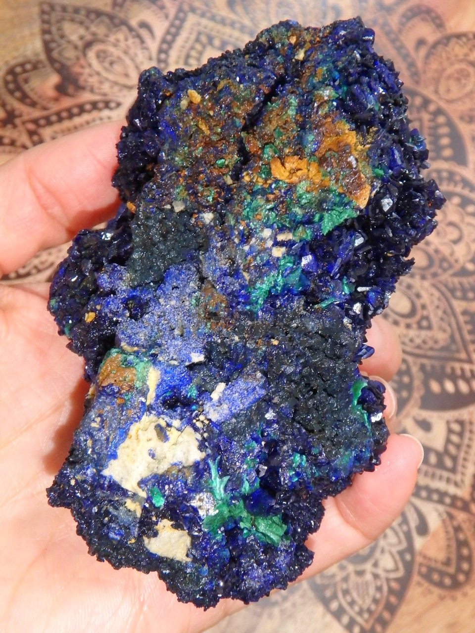 RESERVED FOR AL! Amazing Structure Large Deep Cobalt Blue Azurite Cluster With Green Malachite Inclusions - Earth Family Crystals