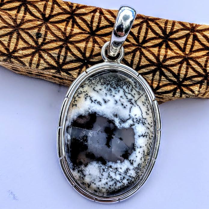 Fabulous Patterns Dendritic Agate Pendant  in Sterling Silver (Includes Silver Chain) #2 - Earth Family Crystals