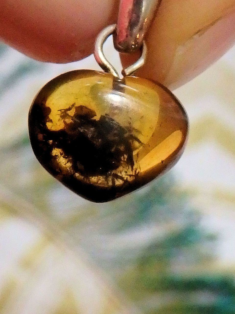 Cute Dainty Baltic Amber Puffy Heart Pendant in Sterling Silver 2 - Earth Family Crystals