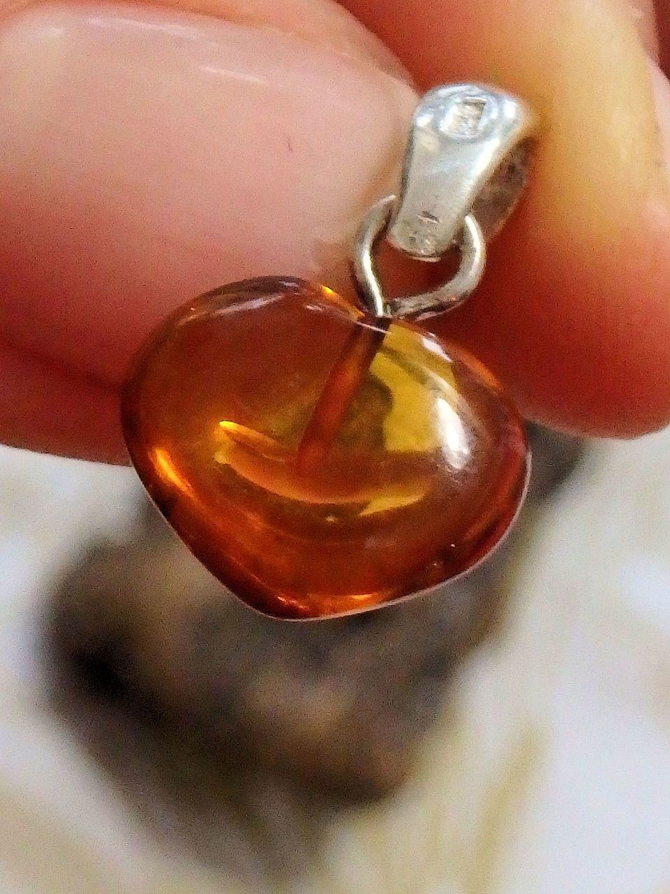 Cute Dainty Baltic Amber Puffy Heart Pendant in Sterling Silver 1 - Earth Family Crystals