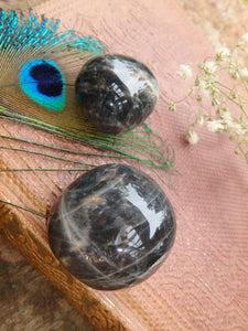 Set of 2 Black Moonstone Tumbled Pocket Stones