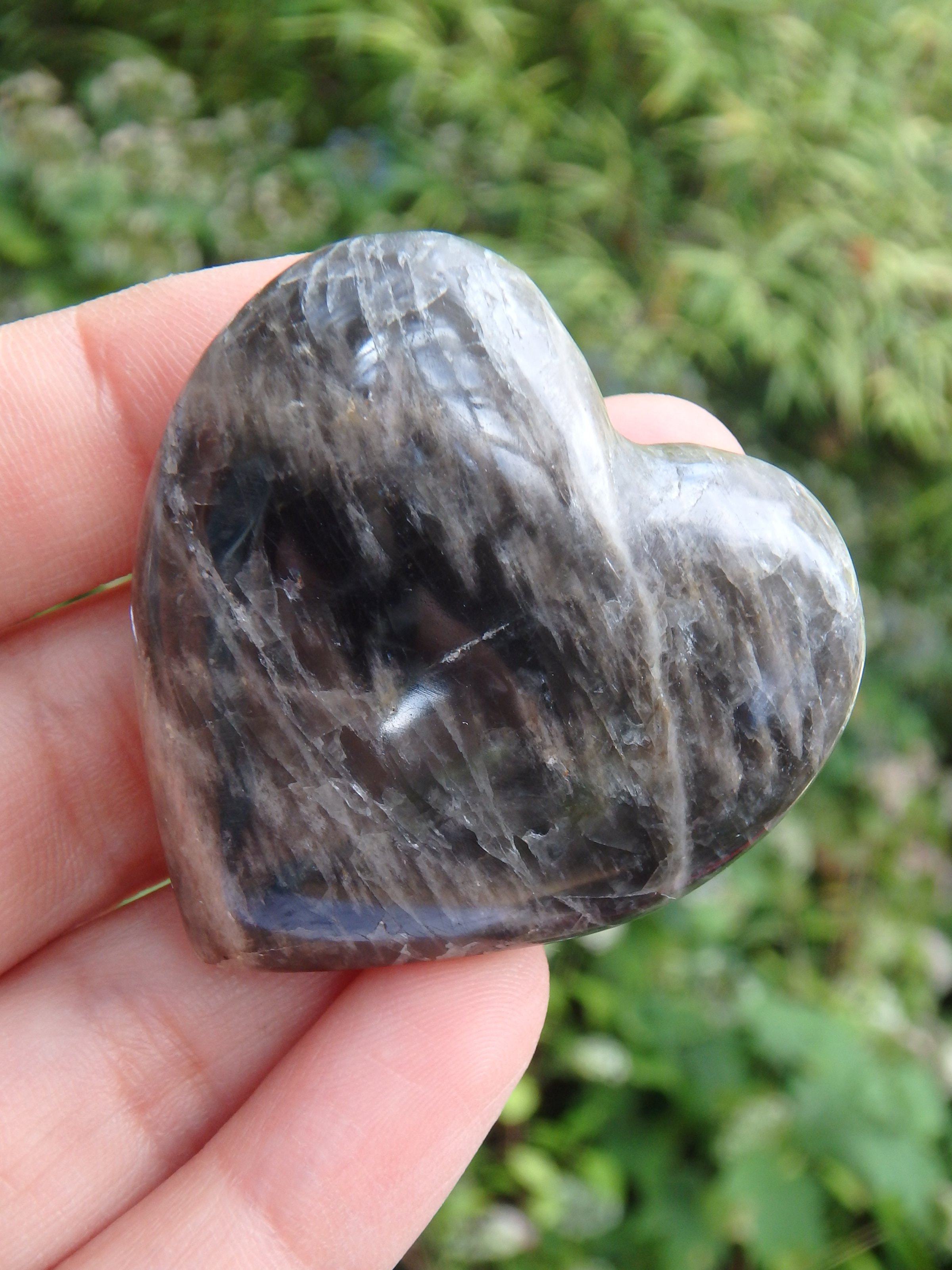 Cute Black Moonstone Hand Held Heart Carving - Earth Family Crystals