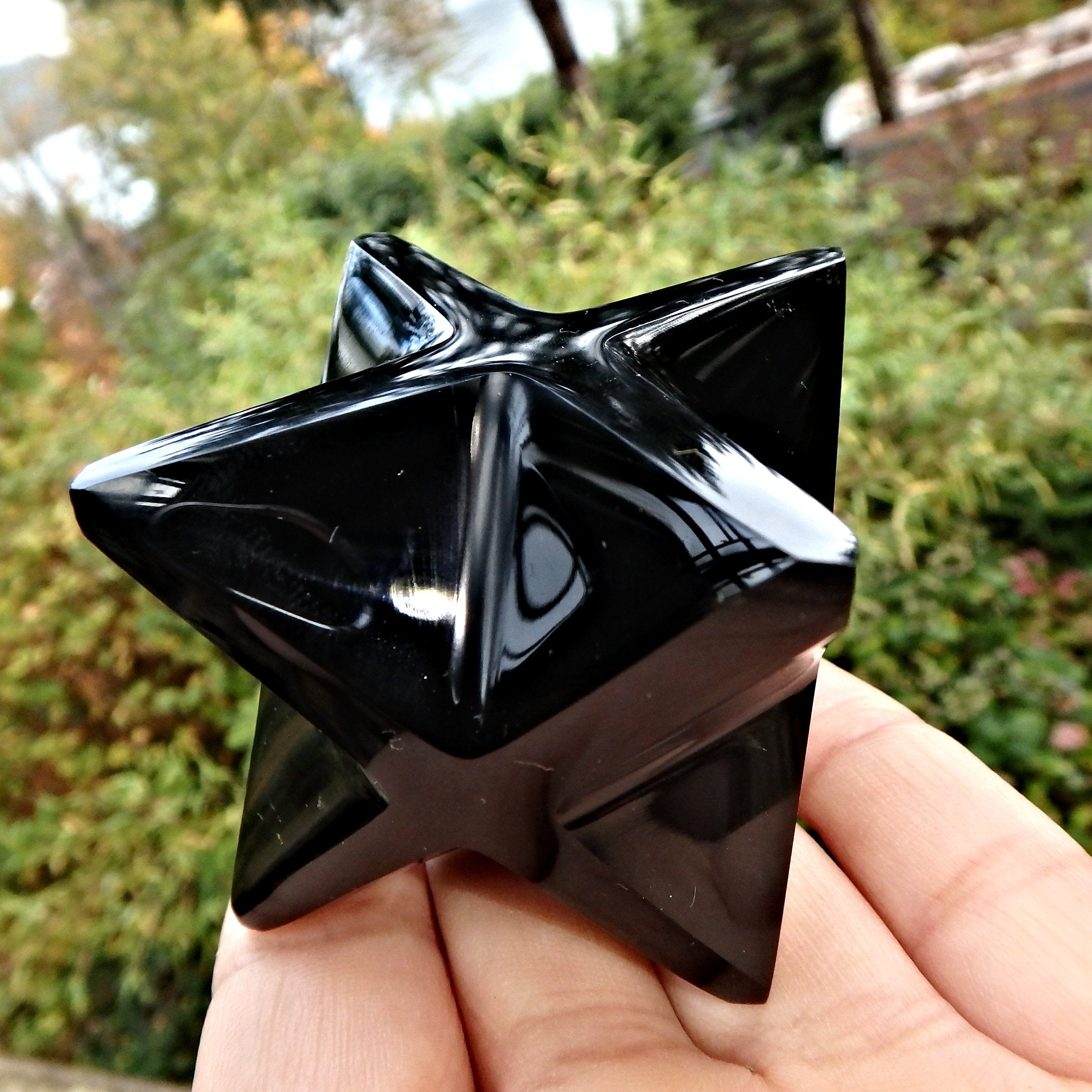 Sacred Geometry Merkaba Black Obsidian Carving Specimen