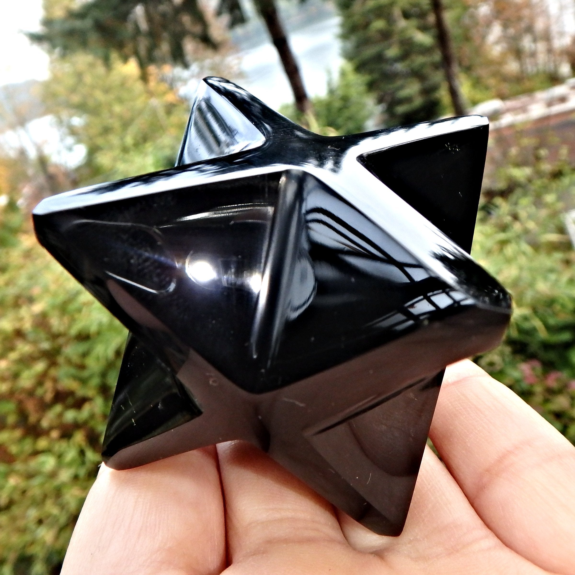 Sacred Geometry Merkaba Black Obsidian Carving Specimen