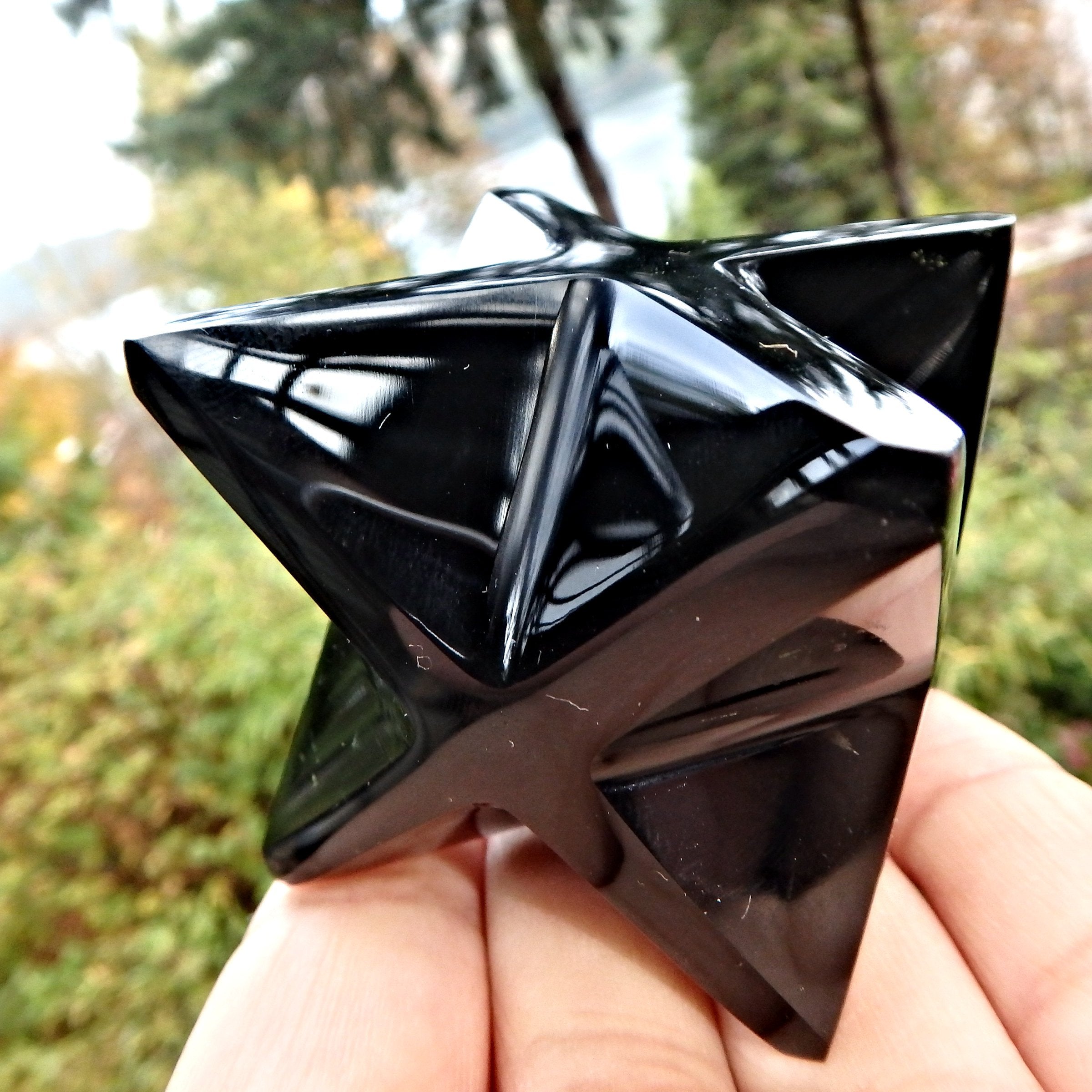 Sacred Geometry Merkaba Black Obsidian Carving Specimen