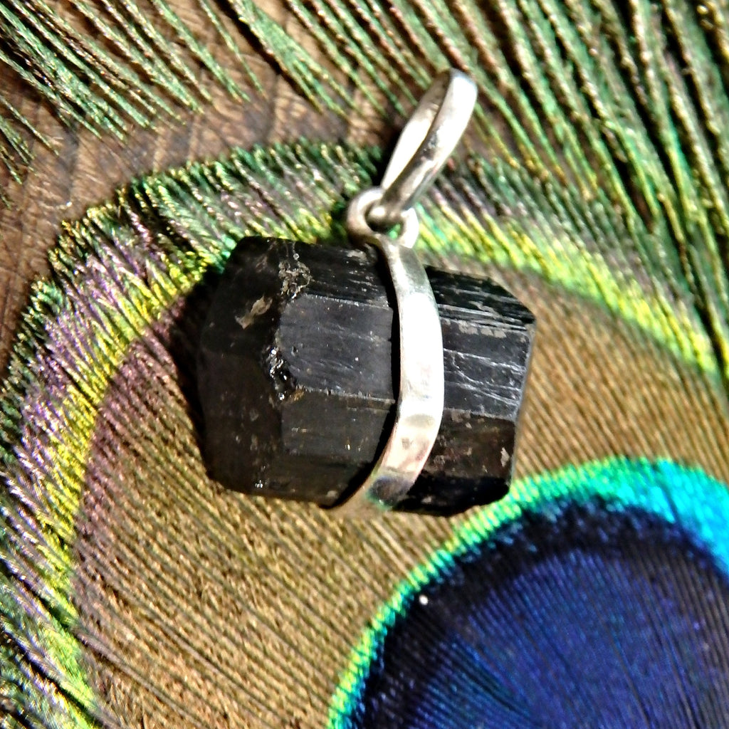 Floating Raw Black Tourmaline Pendant in Sterling Silver (Includes Silver Chain)1 - Earth Family Crystals