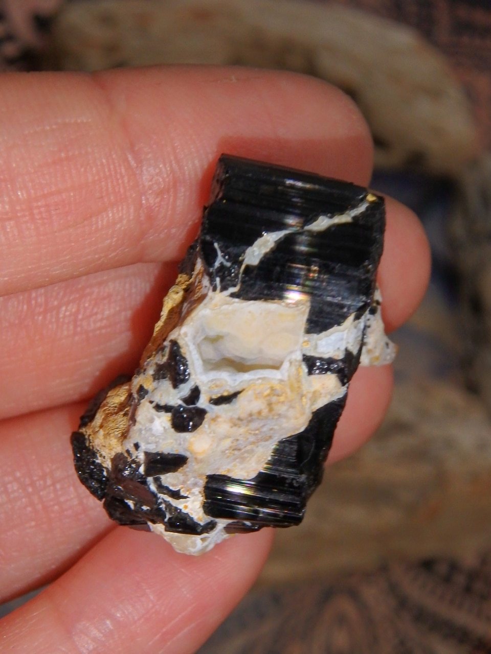 Shiny Black Tourmaline Nestled in Feldspar Matrix From Brazil 1 - Earth Family Crystals