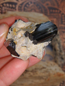 Shiny Black Tourmaline Nestled in Feldspar Matrix From Brazil 2 - Earth Family Crystals