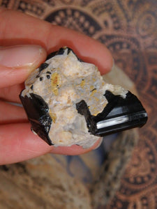 Shiny Black Tourmaline Nestled in Feldspar Matrix From Brazil 2 - Earth Family Crystals