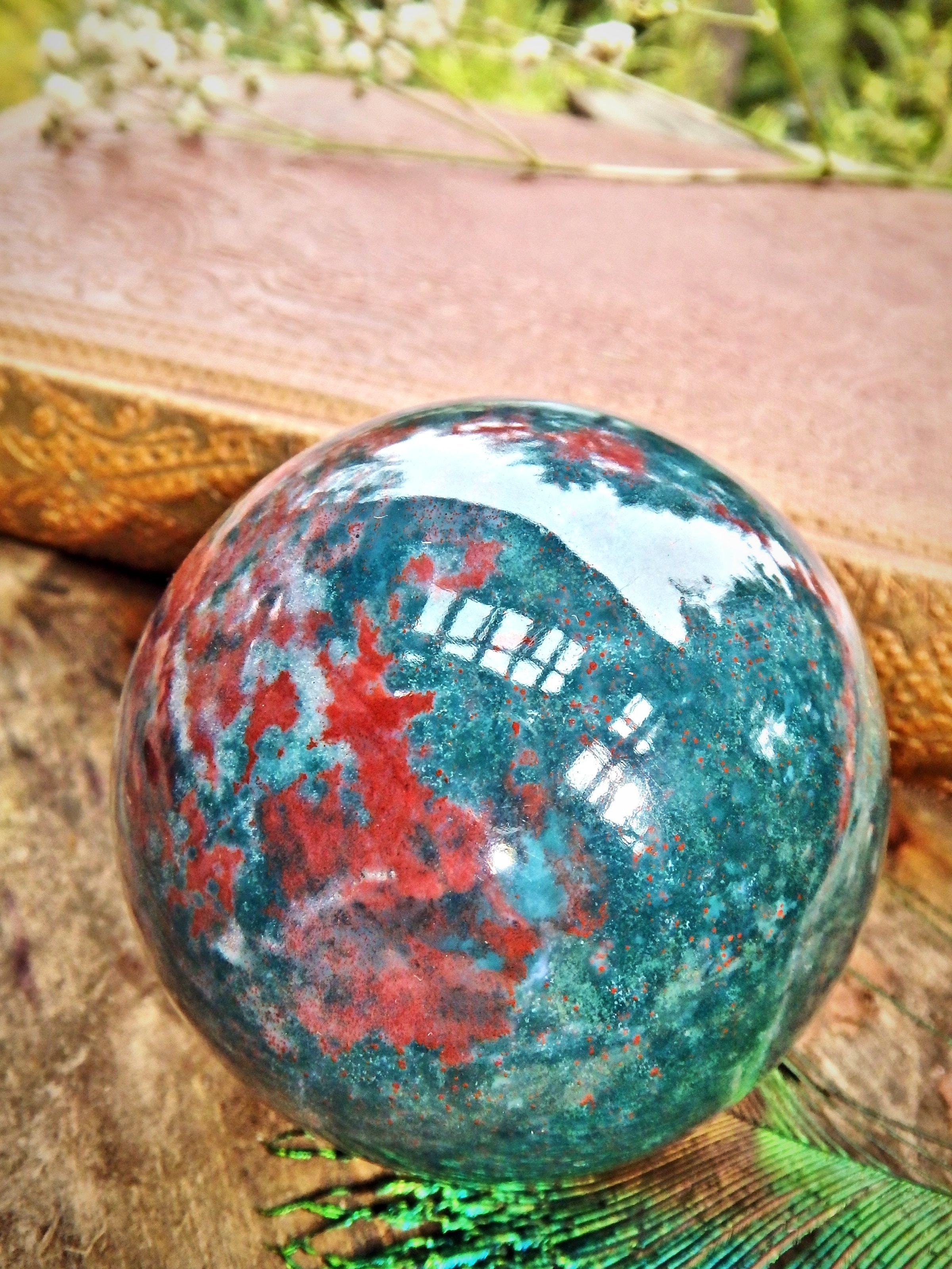 Deep Red Patterns Lovely Inclusions Bloodstone Sphere Carving - Earth Family Crystals