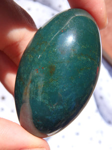 Shiny Deep Green & Red Speckled Bloodstone Egg Carving 3