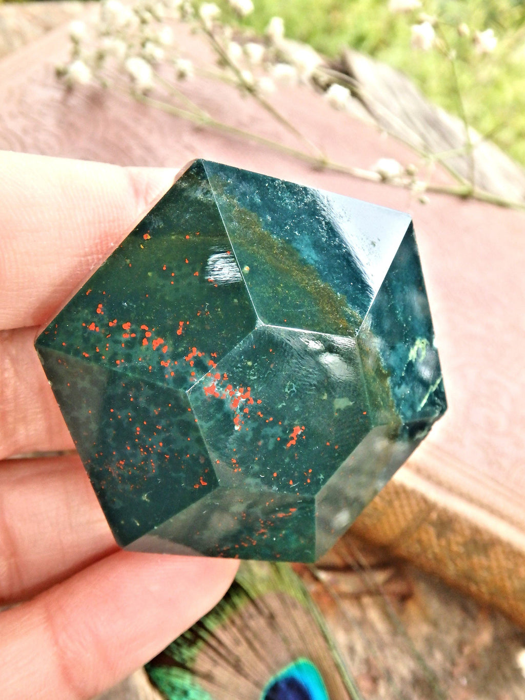 Deep Forest Green & Red Speckles Bloodstone Carving 2 - Earth Family Crystals