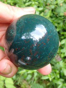 Shiny Deep Forest Green With Red Speckles Bloodstone Sphere Carving