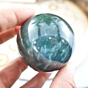 Shiny Deep Green Bloodstone Sphere Carving