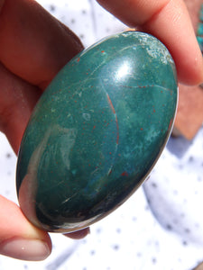 Shiny Deep Green & Red Speckled Bloodstone Egg Carving 2