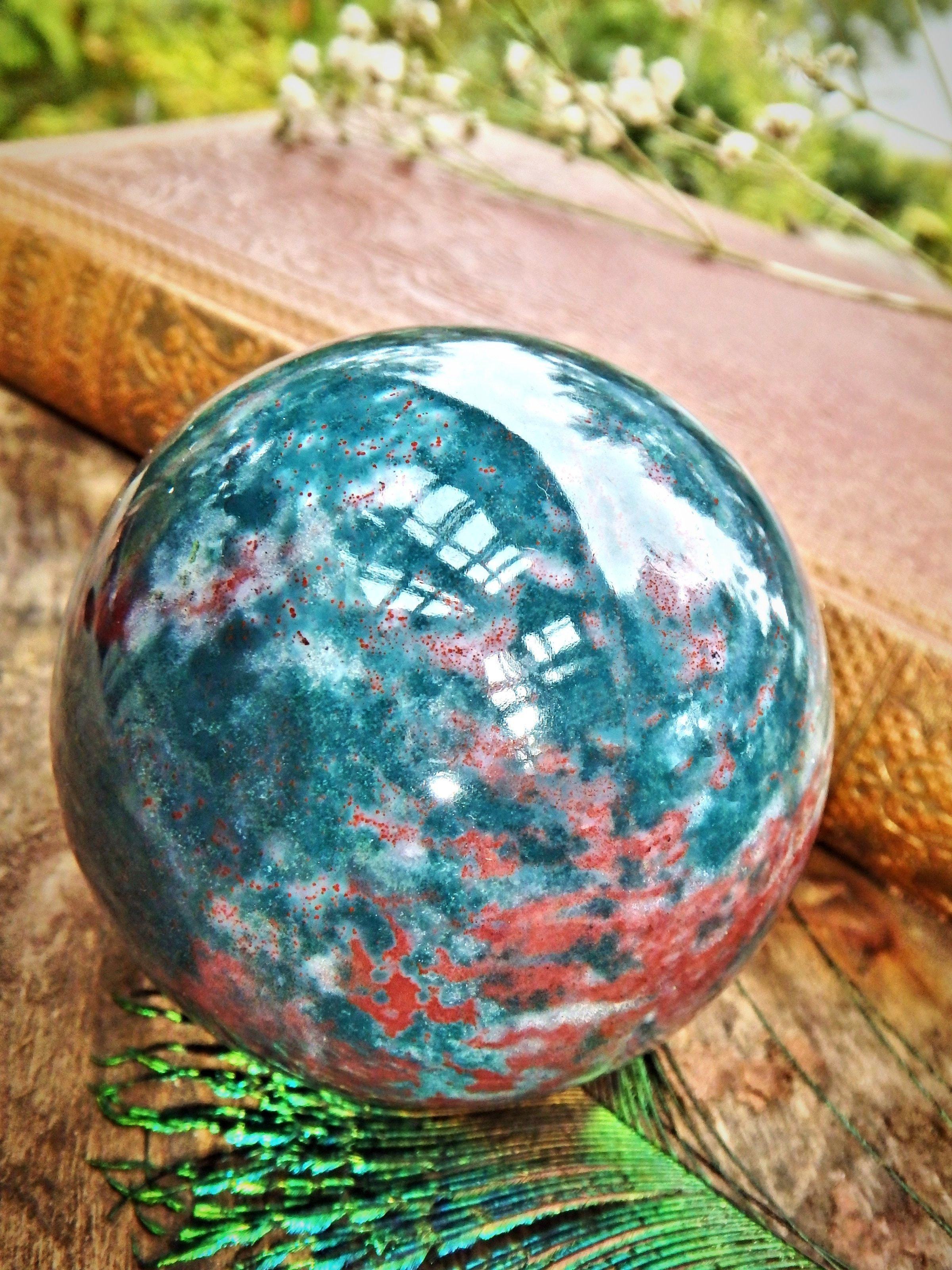 Deep Red Patterns Lovely Inclusions Bloodstone Sphere Carving - Earth Family Crystals