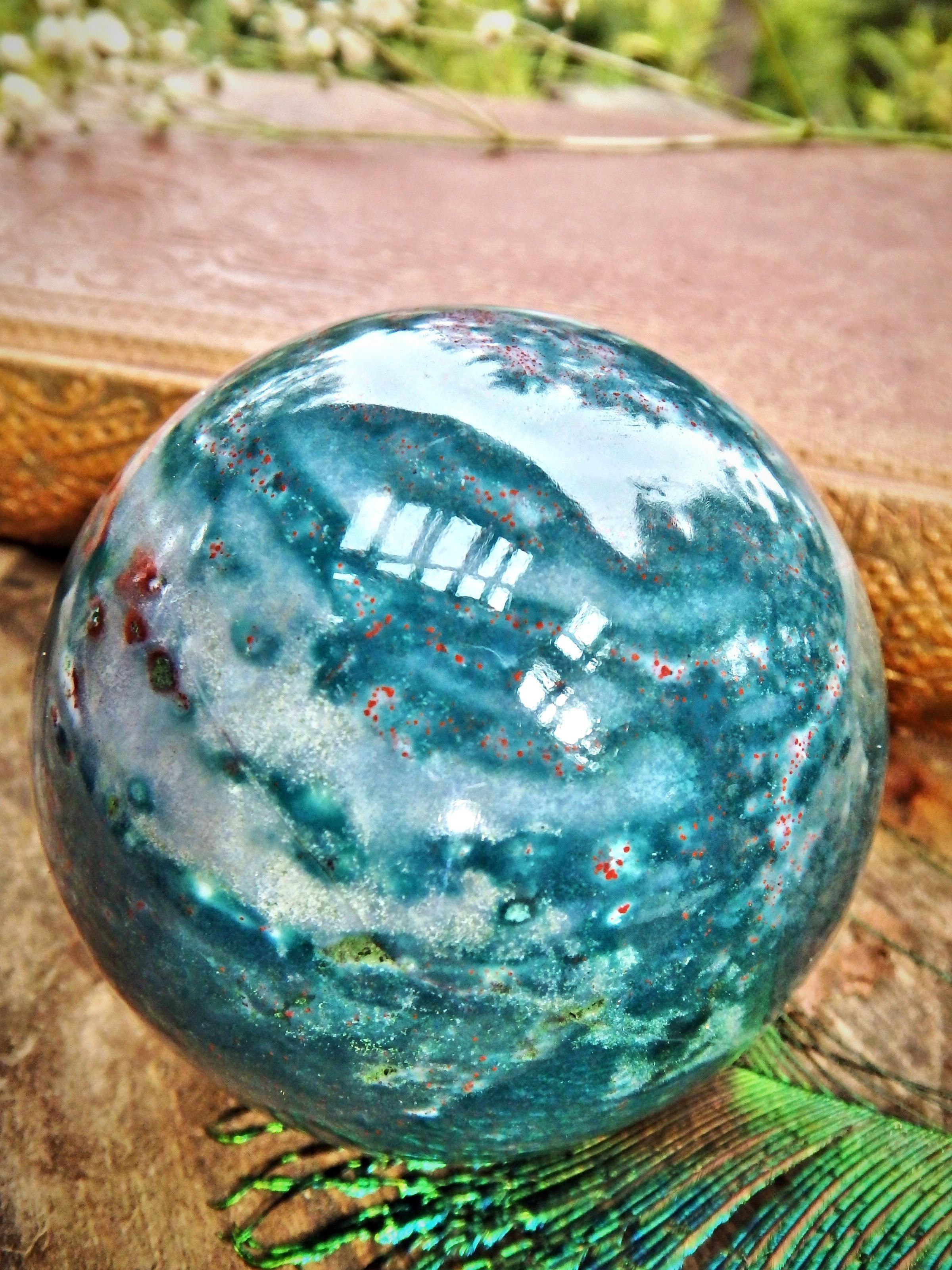 Deep Red Patterns Lovely Inclusions Bloodstone Sphere Carving - Earth Family Crystals