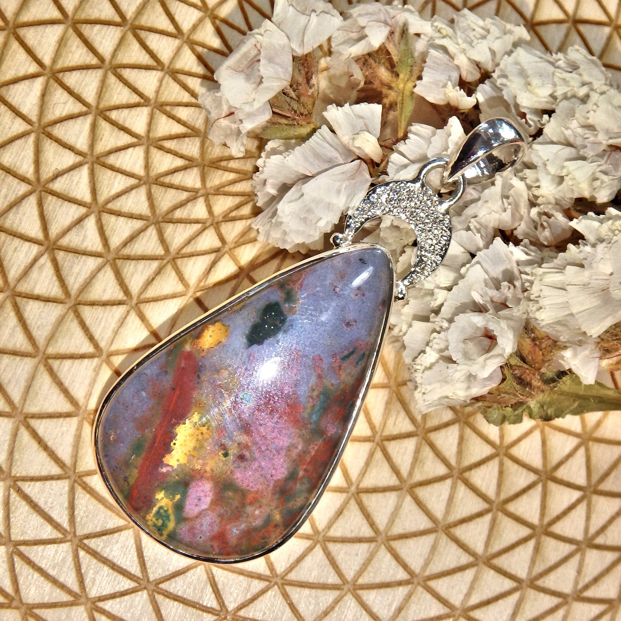 Unique Color Patterns Bloodstone  Pendant in Sterling Silver (Includes Silver Chain) - Earth Family Crystals