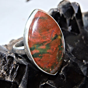 Reserved For Chris M. Exquisite Red Inclusions Bloodstone  Gemstone Ring in Sterling Silver (Size 7.5) - Earth Family Crystals