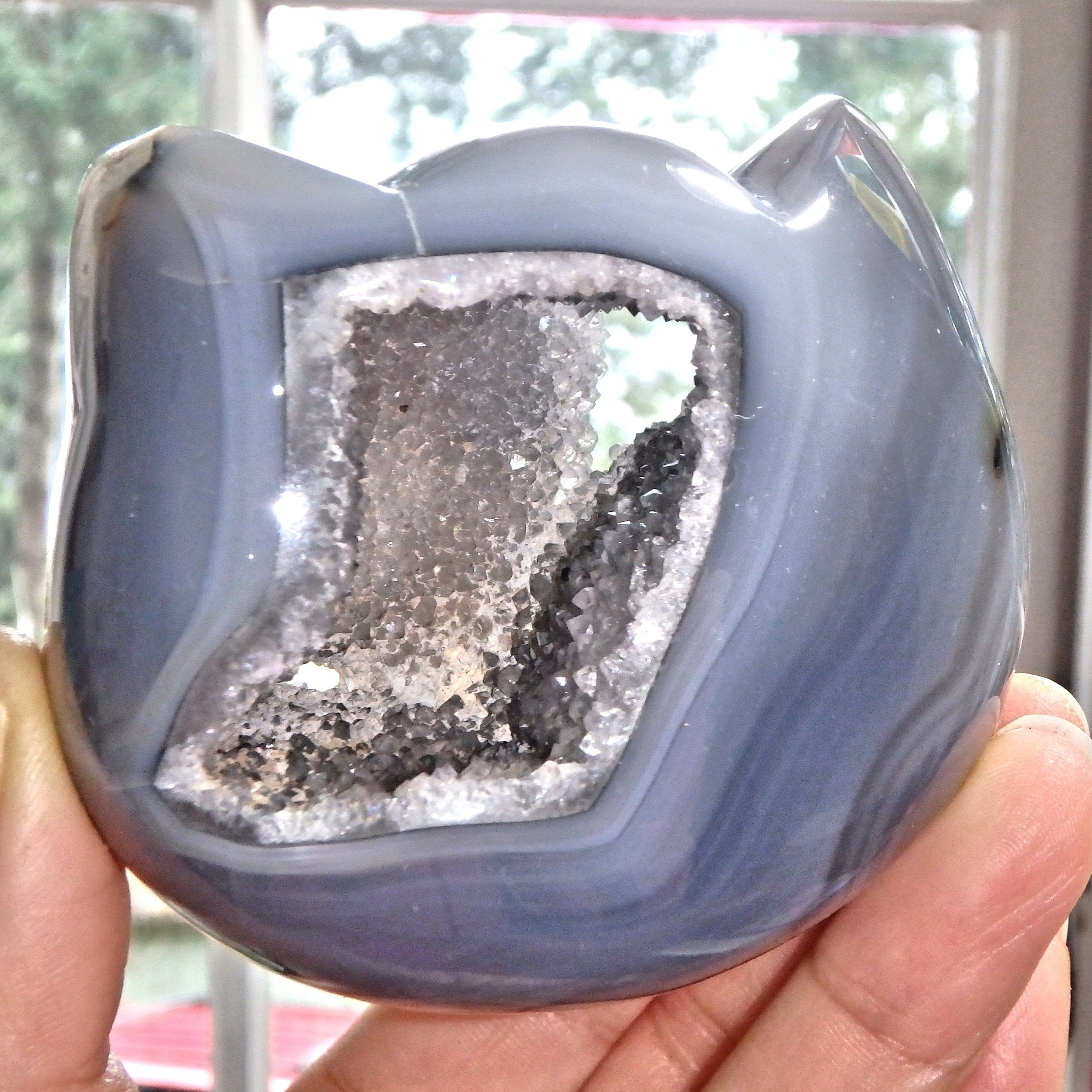 Gorgeous Druzy Geode & Blue Agate Precious Cat Head Carving 3 - Earth Family Crystals