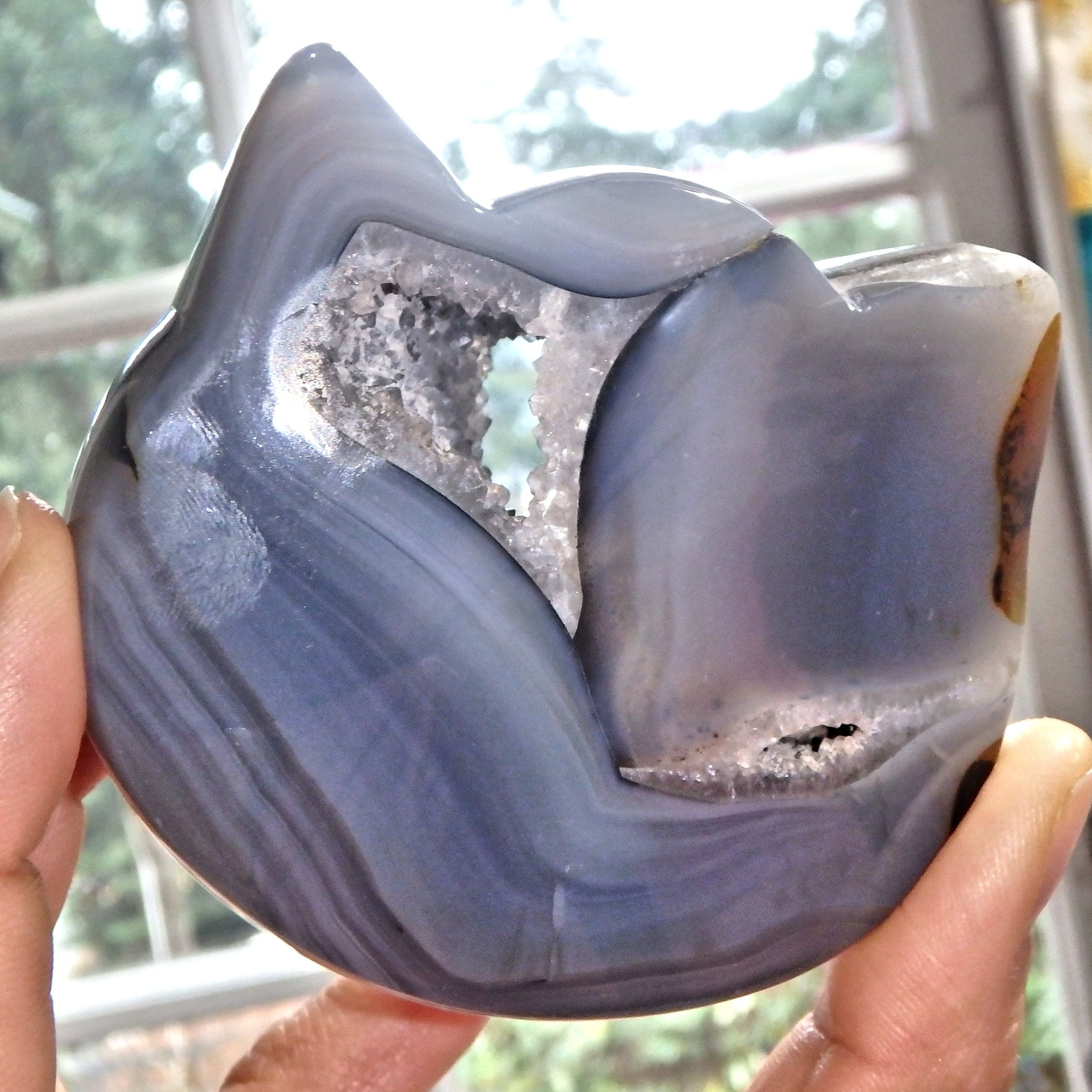 Gorgeous Druzy Geode & Blue Agate Precious Cat Head Carving 3 - Earth Family Crystals